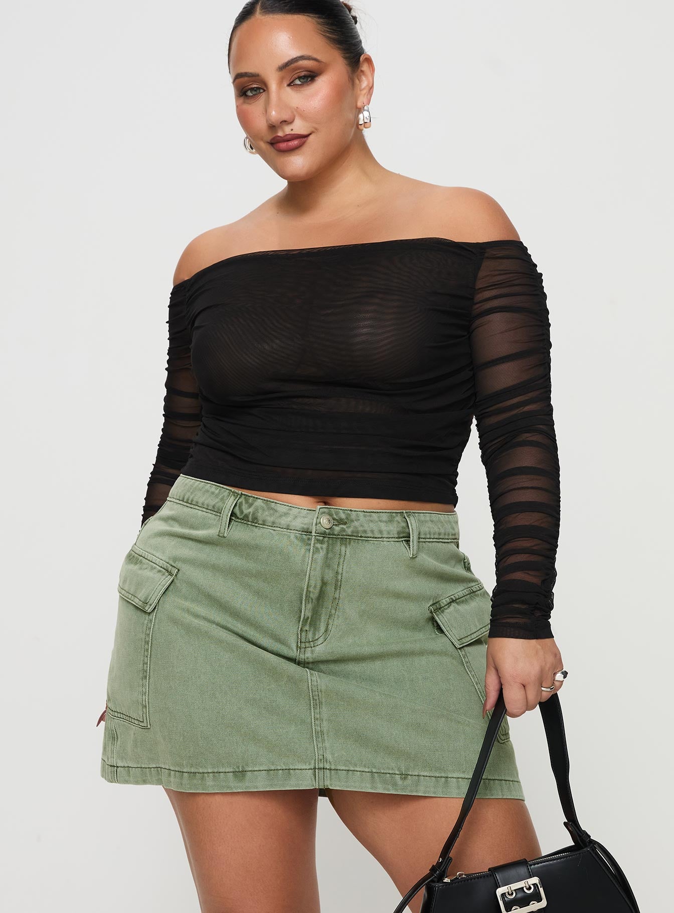 Zakai Cargo Denim Mini Skirt Green Curve Clearance Sast