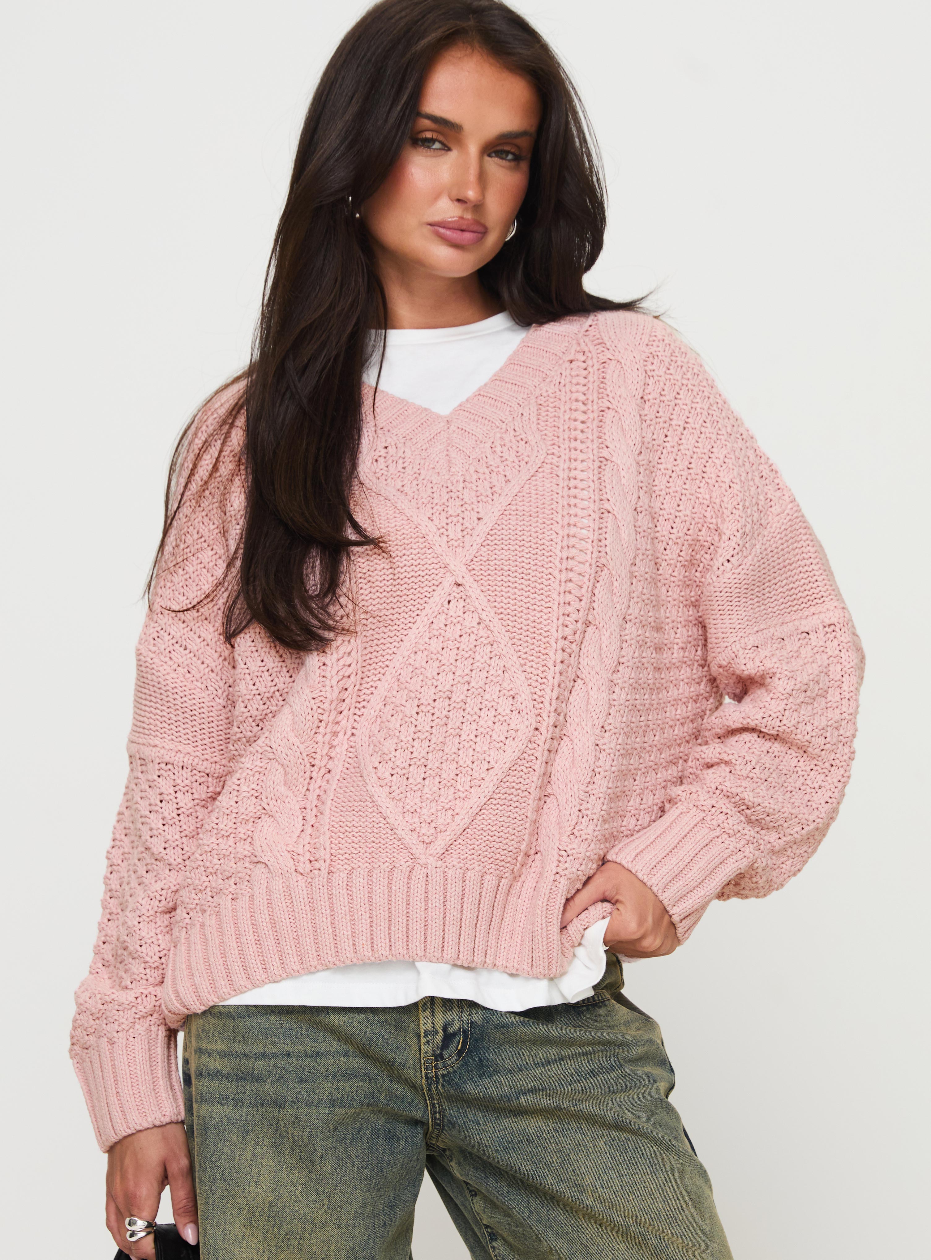 Hour Of Love V Neck Sweater Pink Cheap Pice Wholesale