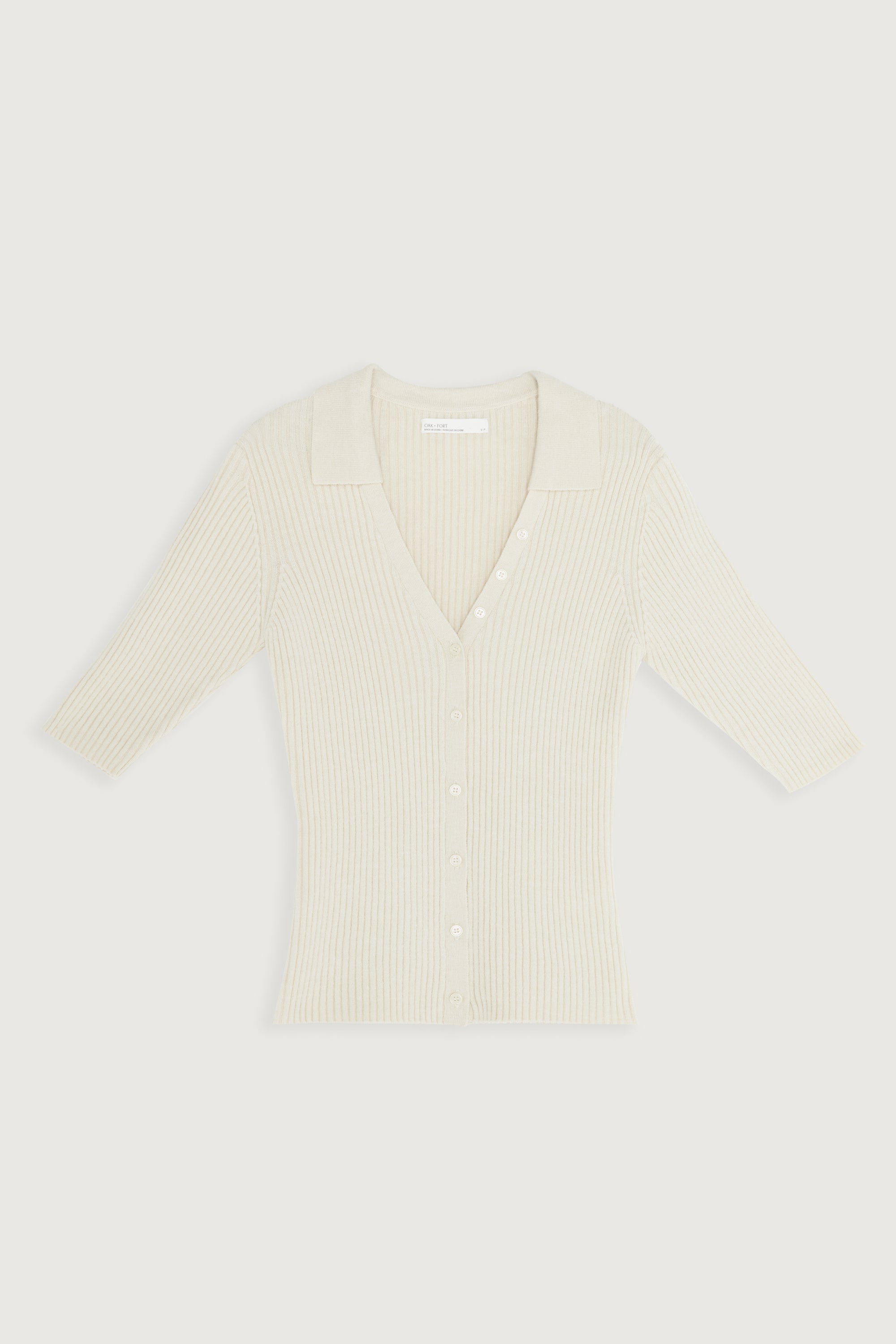 RIB-KNIT COLLARED BUTTON UP Online Sale