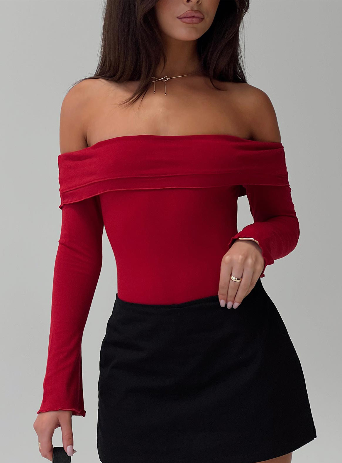 Afterglow Off The Shoulder Bodysuit Burgundy Pictures Cheap Online