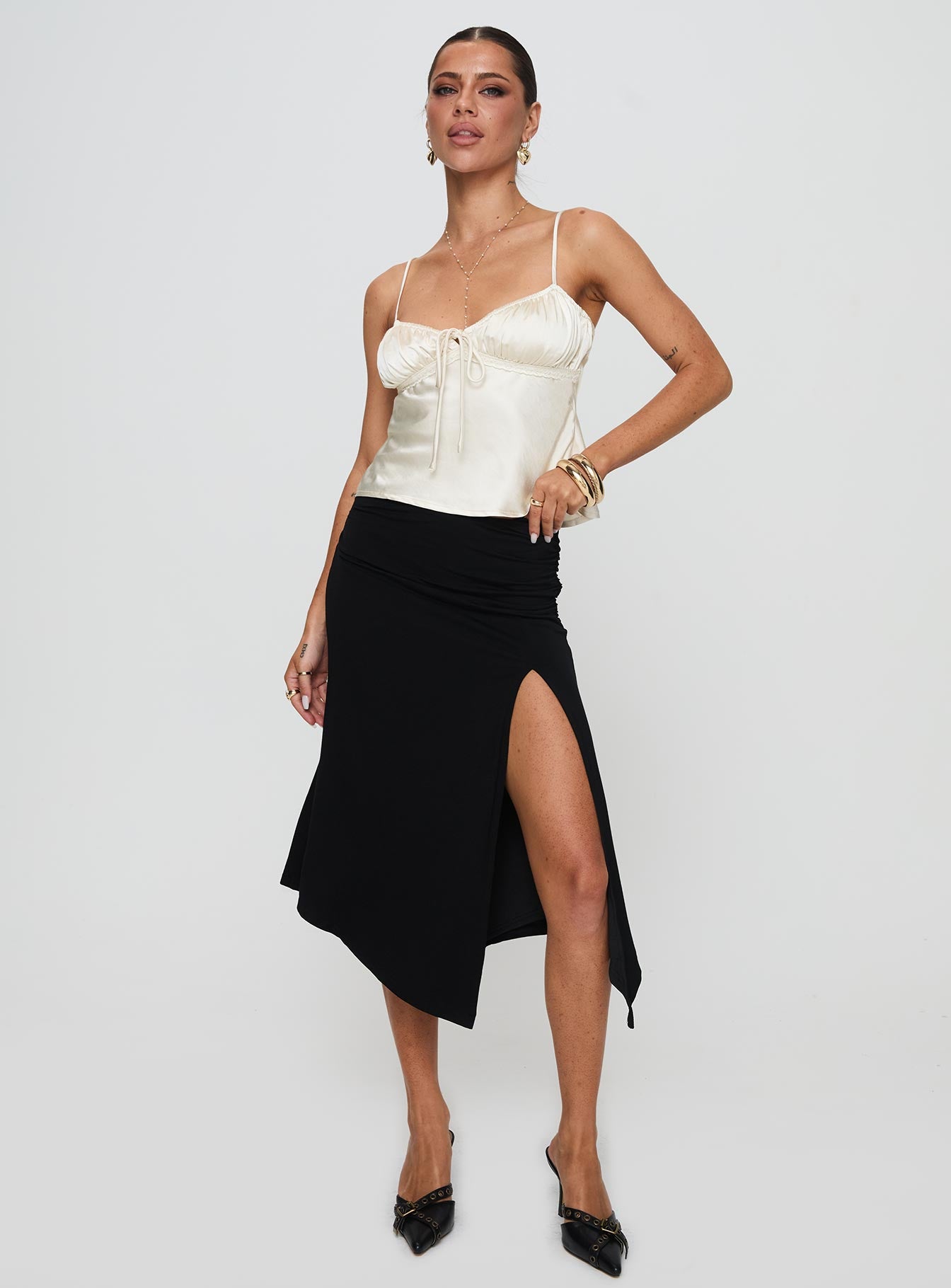 Venissa Ruched Midi Skirt Black Clearance Wide Range Of