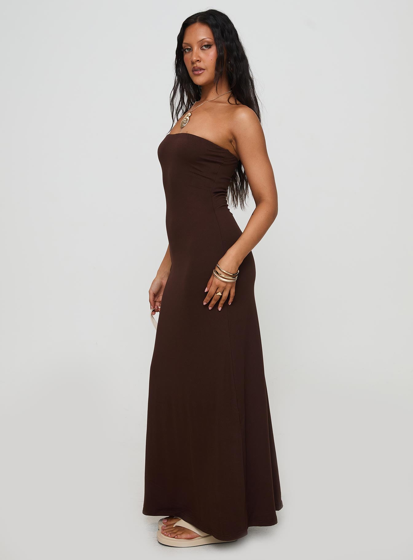 Bellaire Strapless Maxi Dress Brown Sale Supply