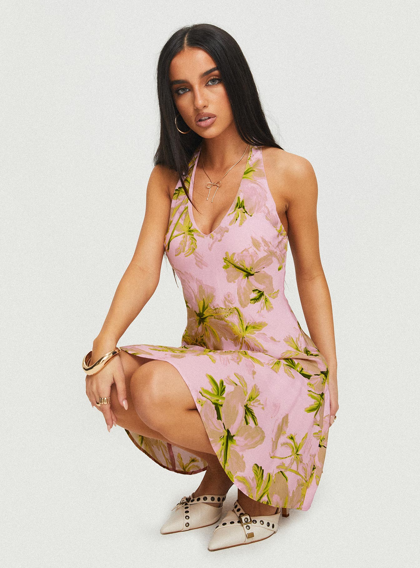 Alcedo Halter Mini Dress Pink / Green Affordable Online