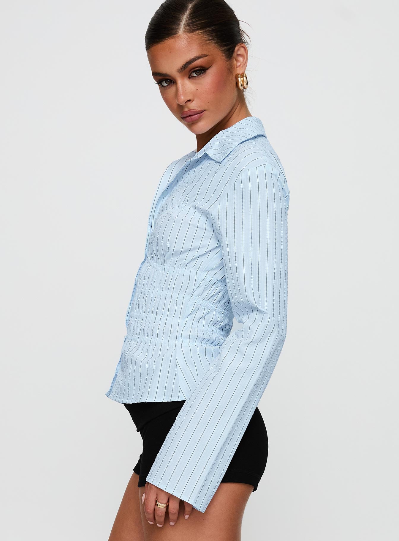 Liesel Shirred Long Sleeve Top Stripe Low Pice Cheap Online