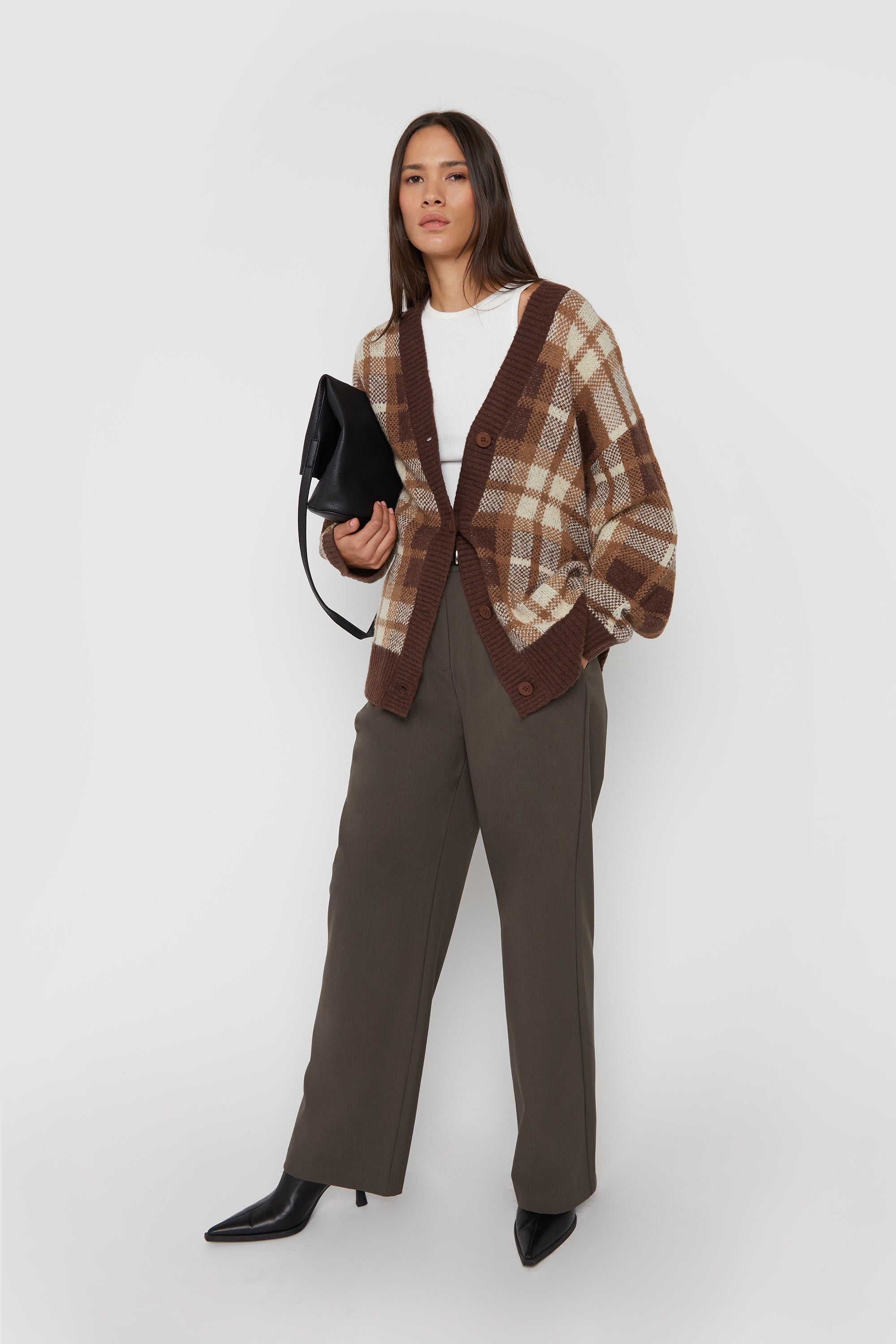 FUZZY OVERSIZED PLAID CARDIGAN Outlet The Cheapest