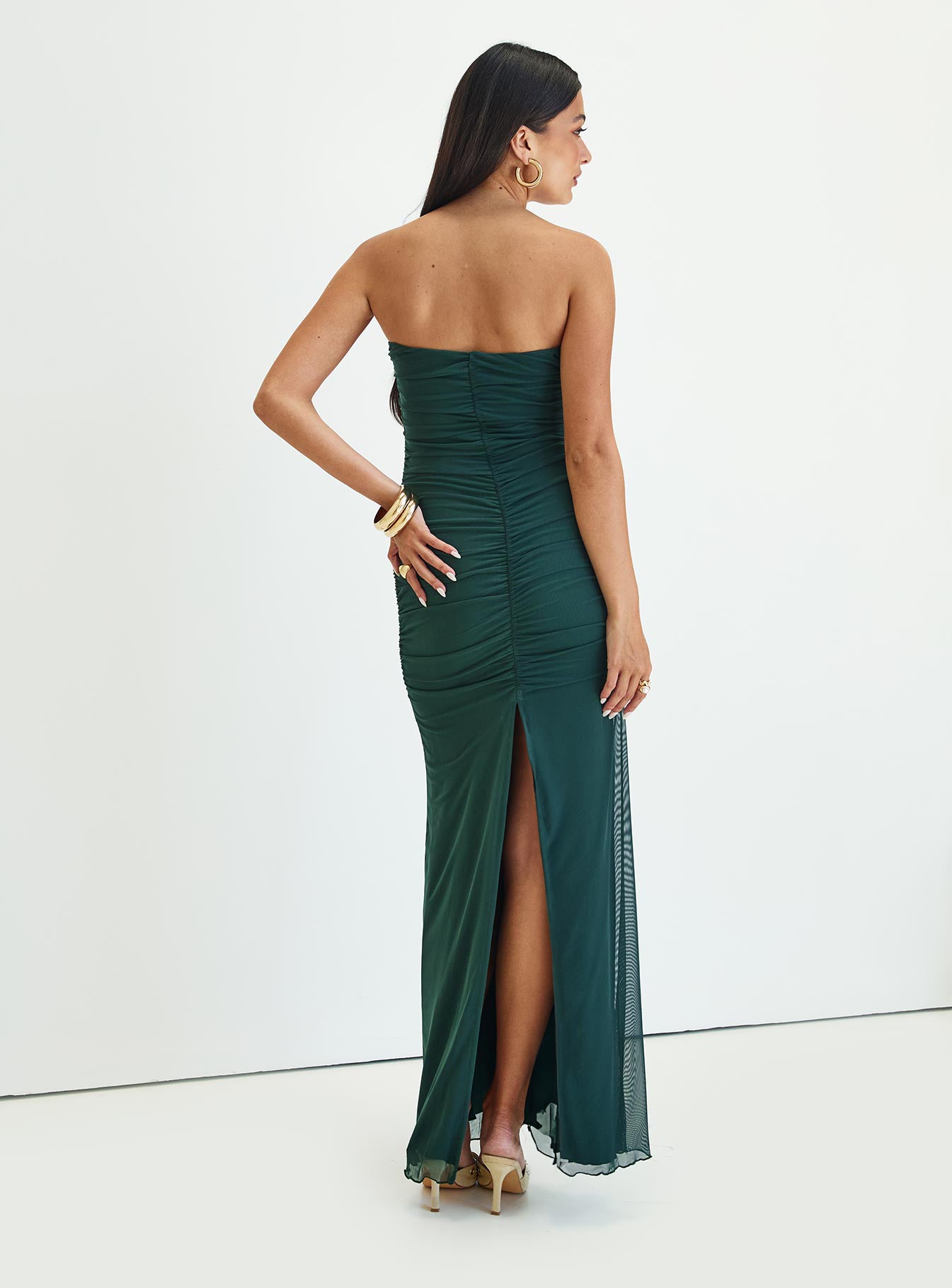 Gomeza Strapless Cut Out Maxi Dress Dark Green Free Shipping Low Pice Fee Shipping