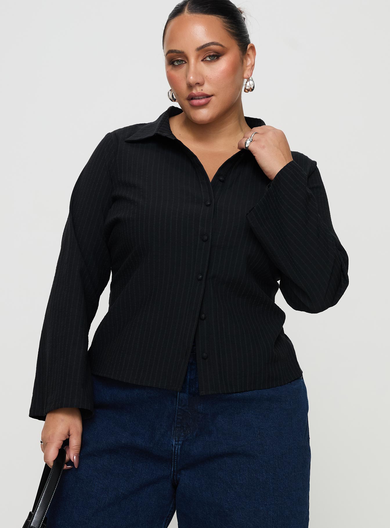 Anni Pinstripe Shirt Black Curve Big Sale Cheap Online