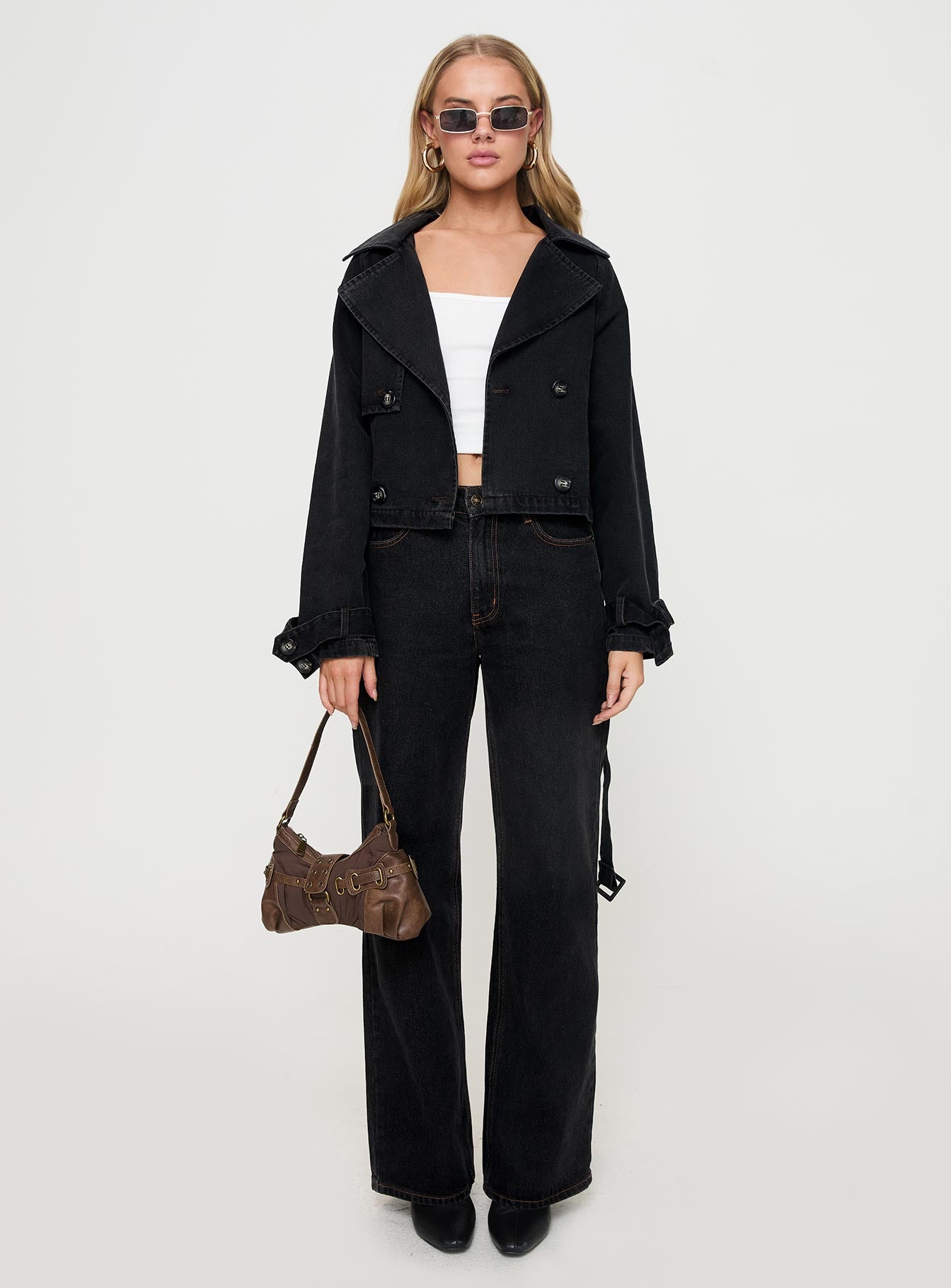 Too Soon Cropped Trench Washed Black Outlet Cheap Online