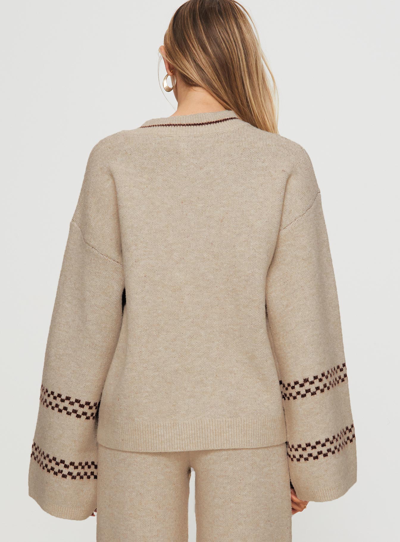 Anok Graphic Sweater Cream / Brown With Credit Card For Sale