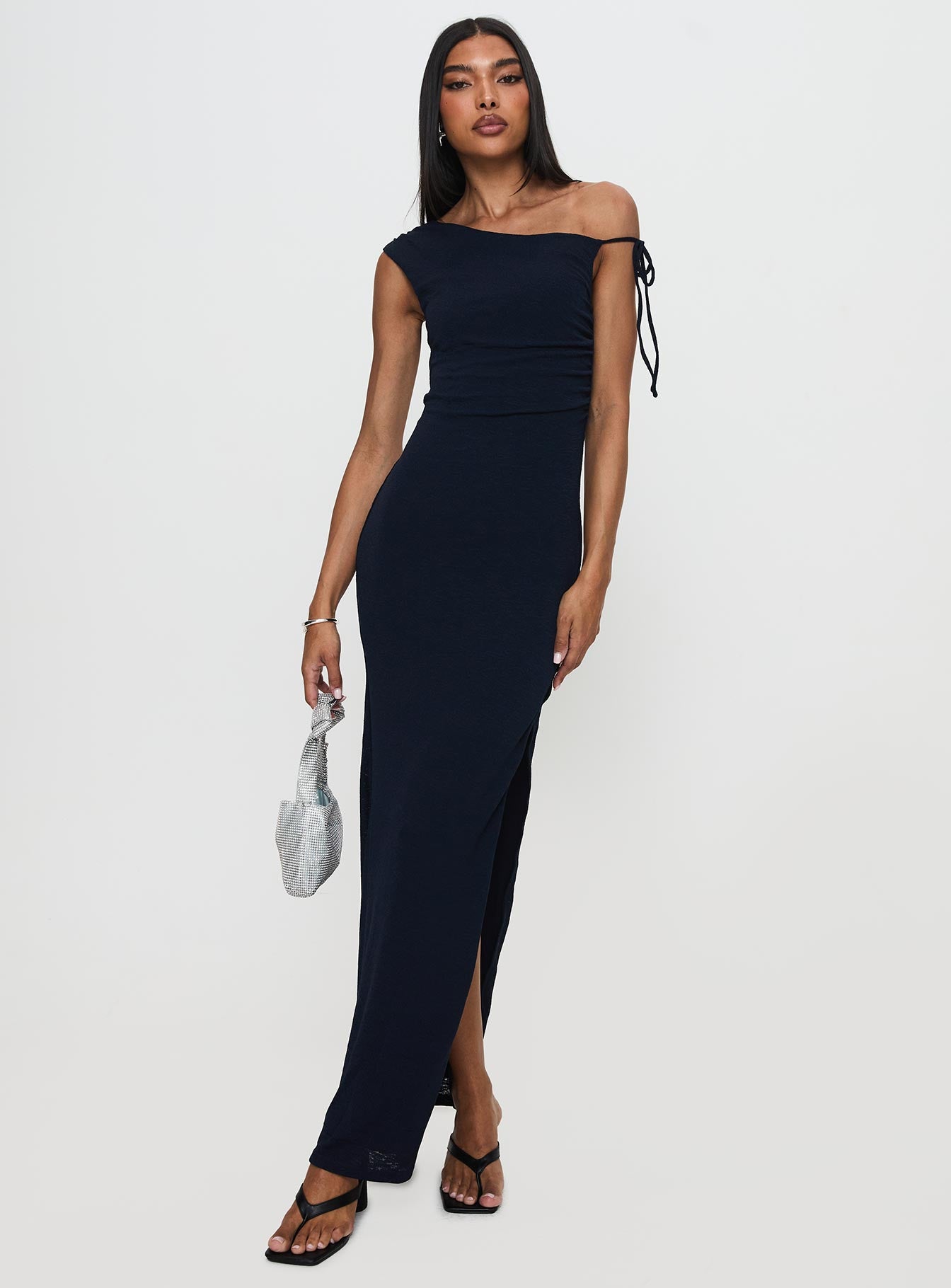 Paislee Asymmetrical Maxi Dress Navy Discount 2025