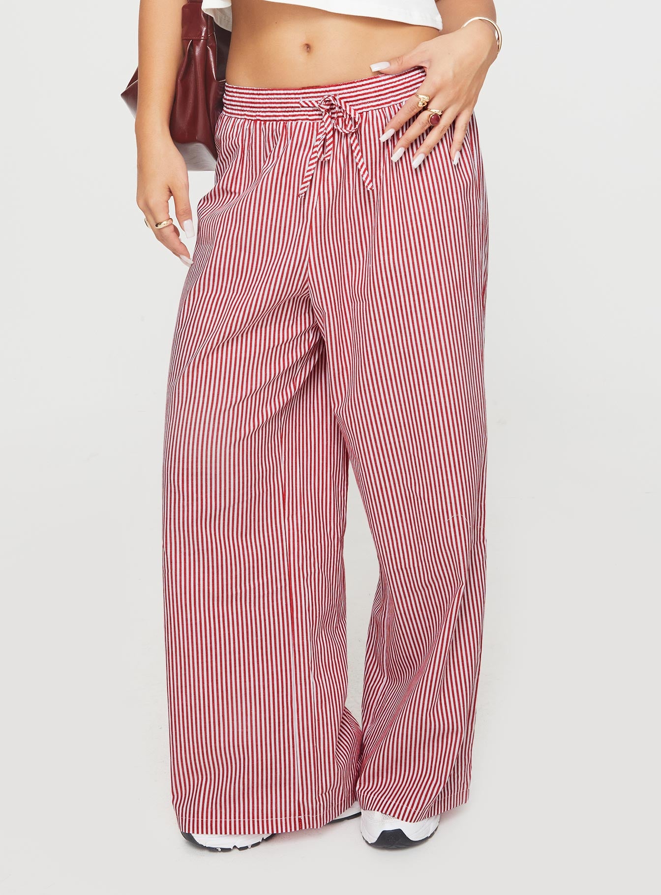 Holiday Tie Front Pants Red/White Stripe Outlet For Sale