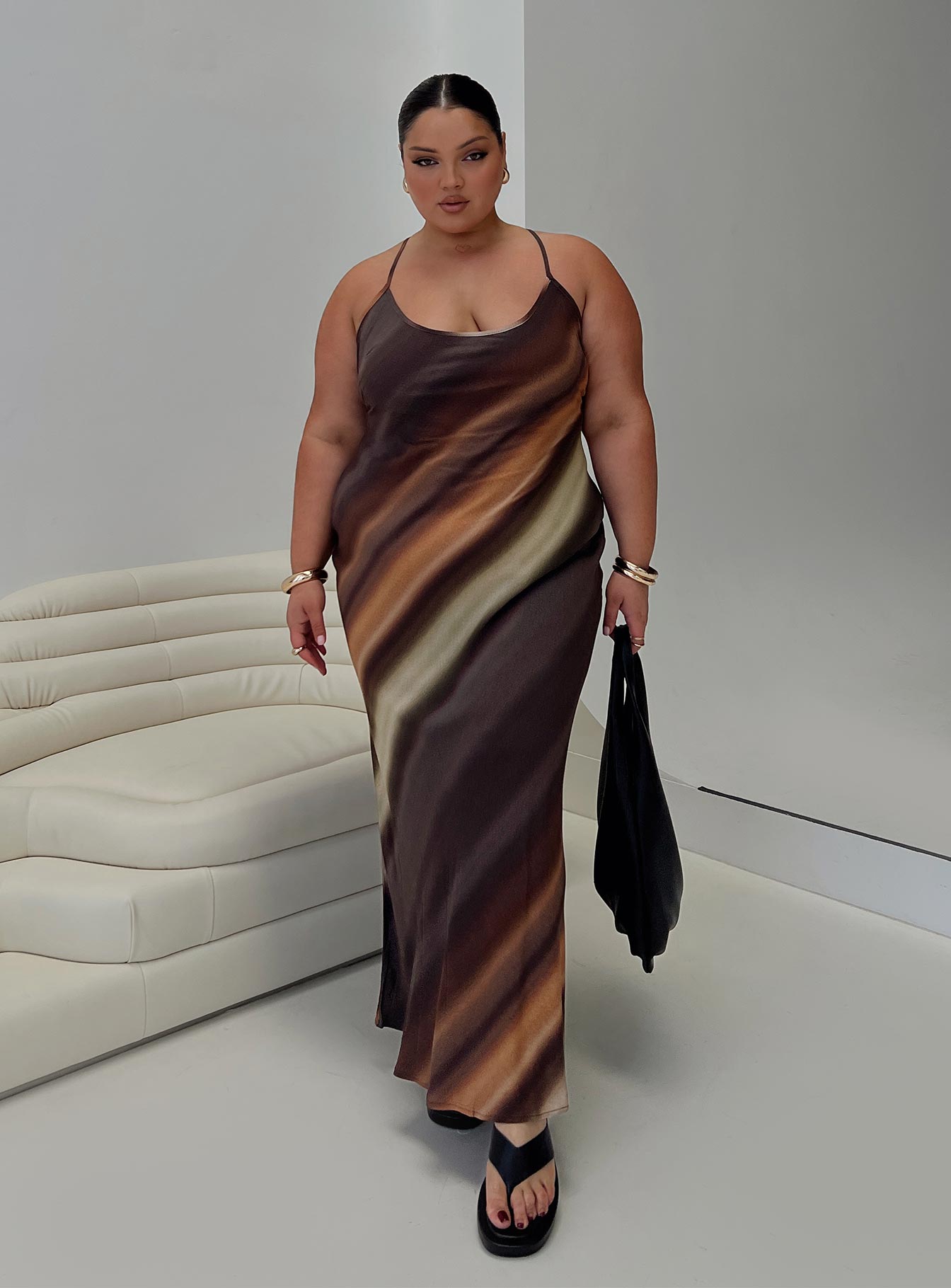 Otillie Maxi Dress Brown Multi Curve Store Sale