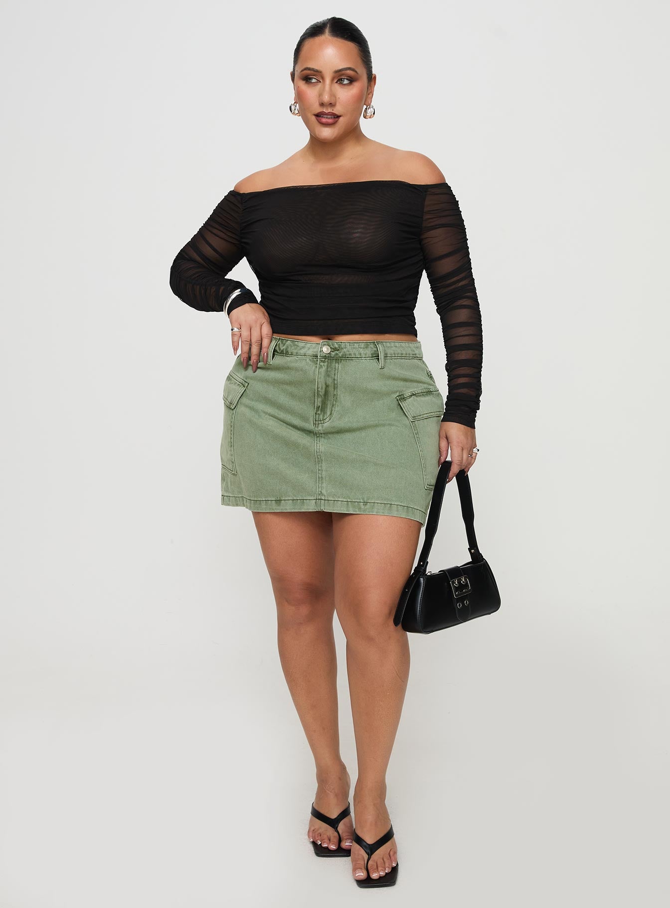 Zakai Cargo Denim Mini Skirt Green Curve Clearance Sast