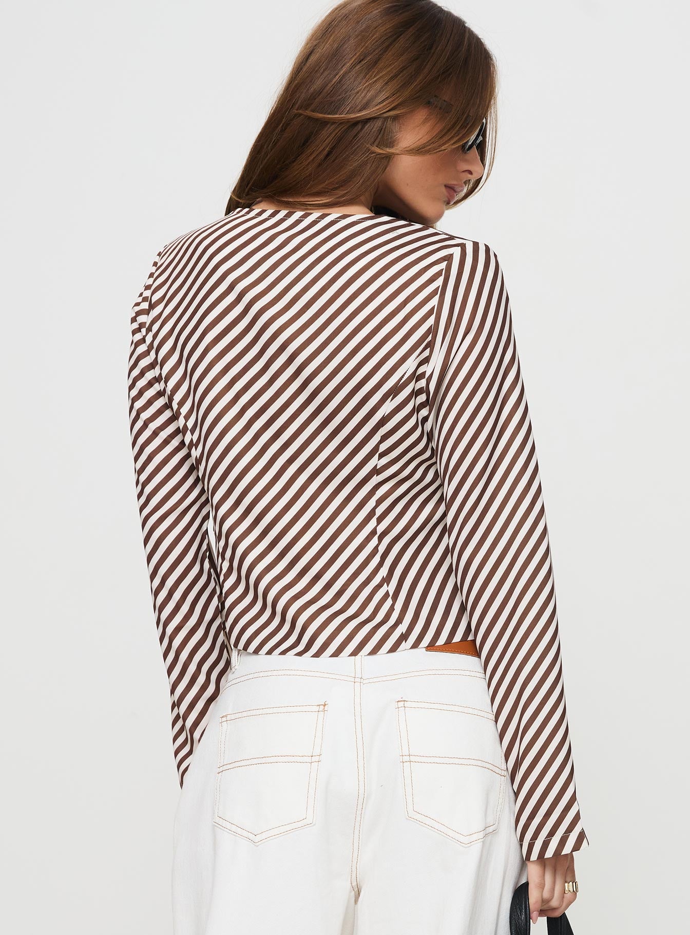 Maxette Long Sleeve Tie Top Brown Stripe Buy Cheap Factory Outlet