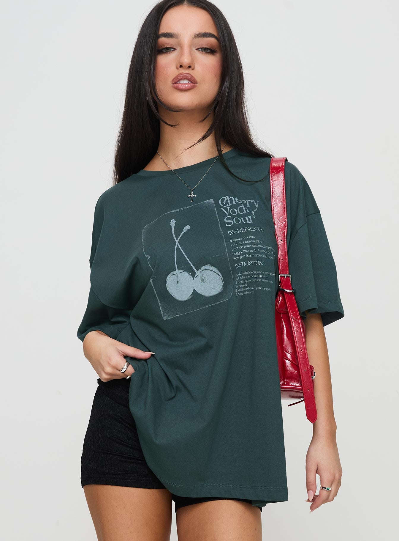 Sour Cherry Oversized Tee Moss Green Free Shipping For Sale