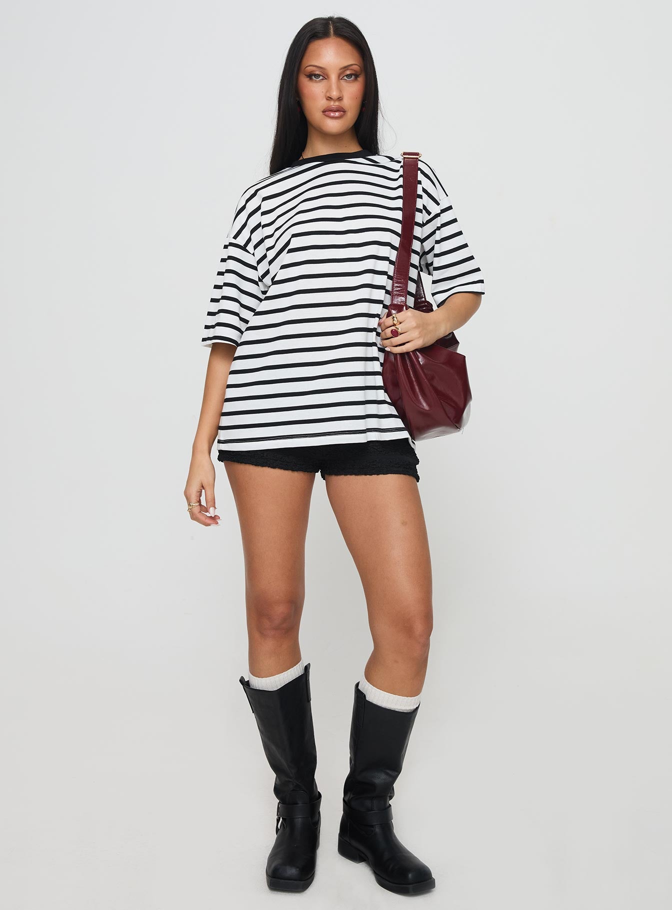 Nersa Oversized Tee Black/white Stripe Factory Outlet