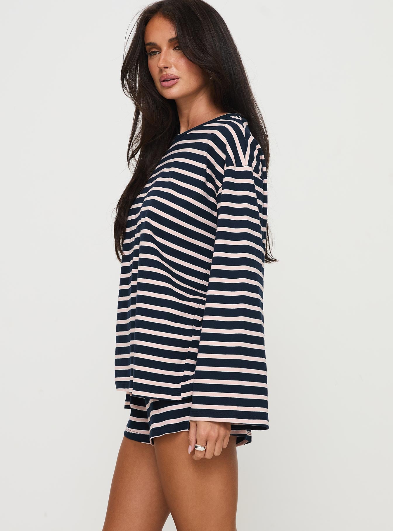 Olive Branch Set Navy / Pink Stripe Fast Delivery For Sale