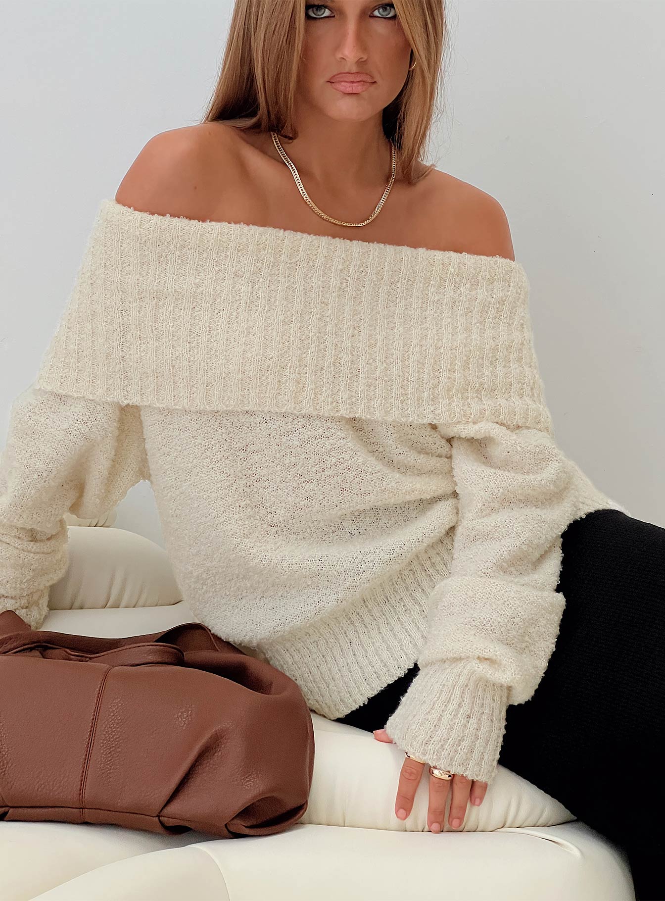 Parkley Boucle Off The Shoulder Sweater Cream Outlet