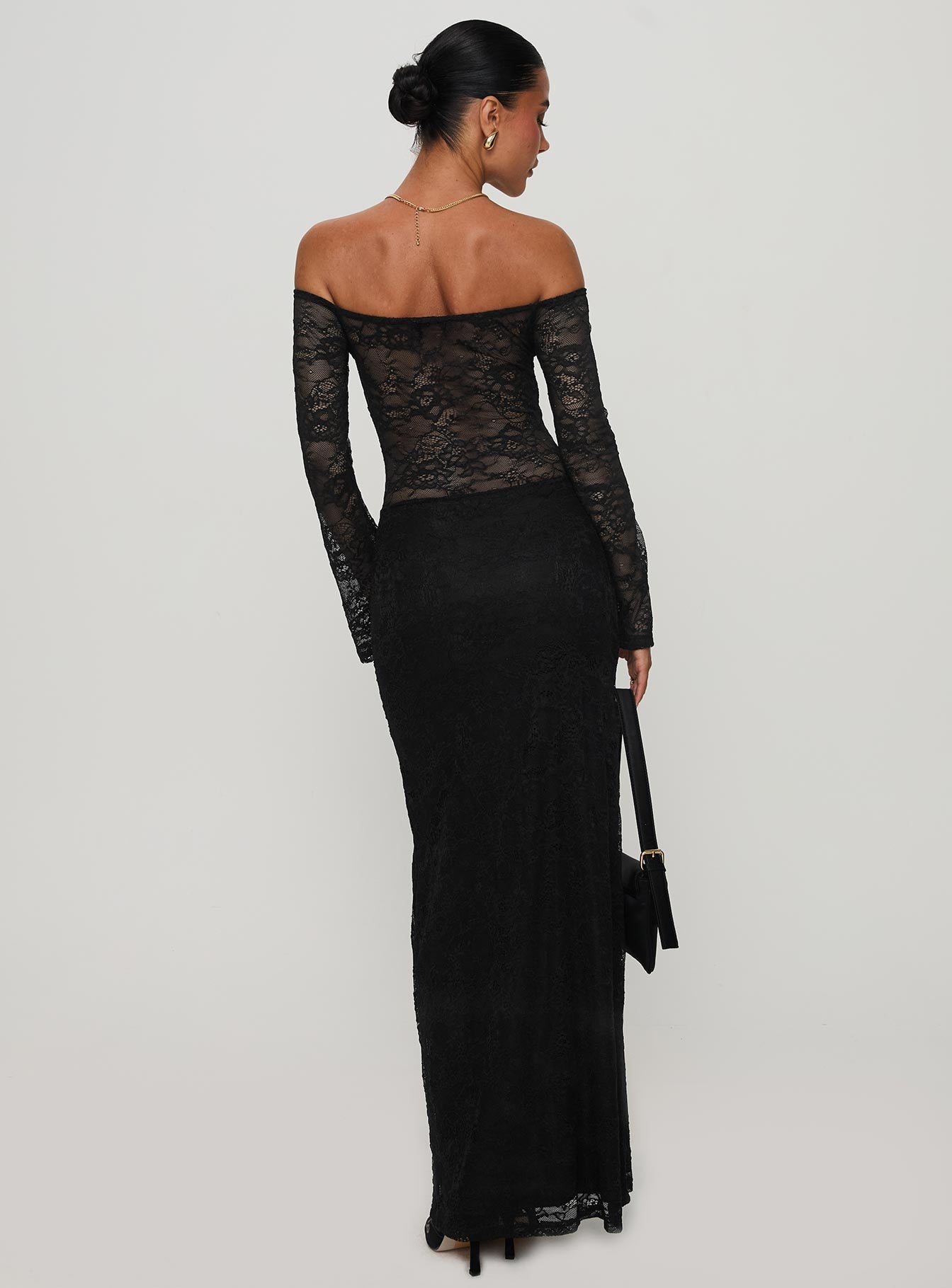 Pinot Grigio Long Sleeve Lace Maxi Dress Black 2025 New For Sale