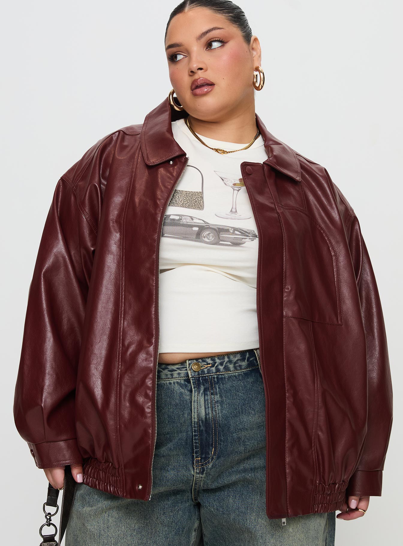 Devija Faux Leather Jacket Burgundy Curve Sale 100% Guaranteed