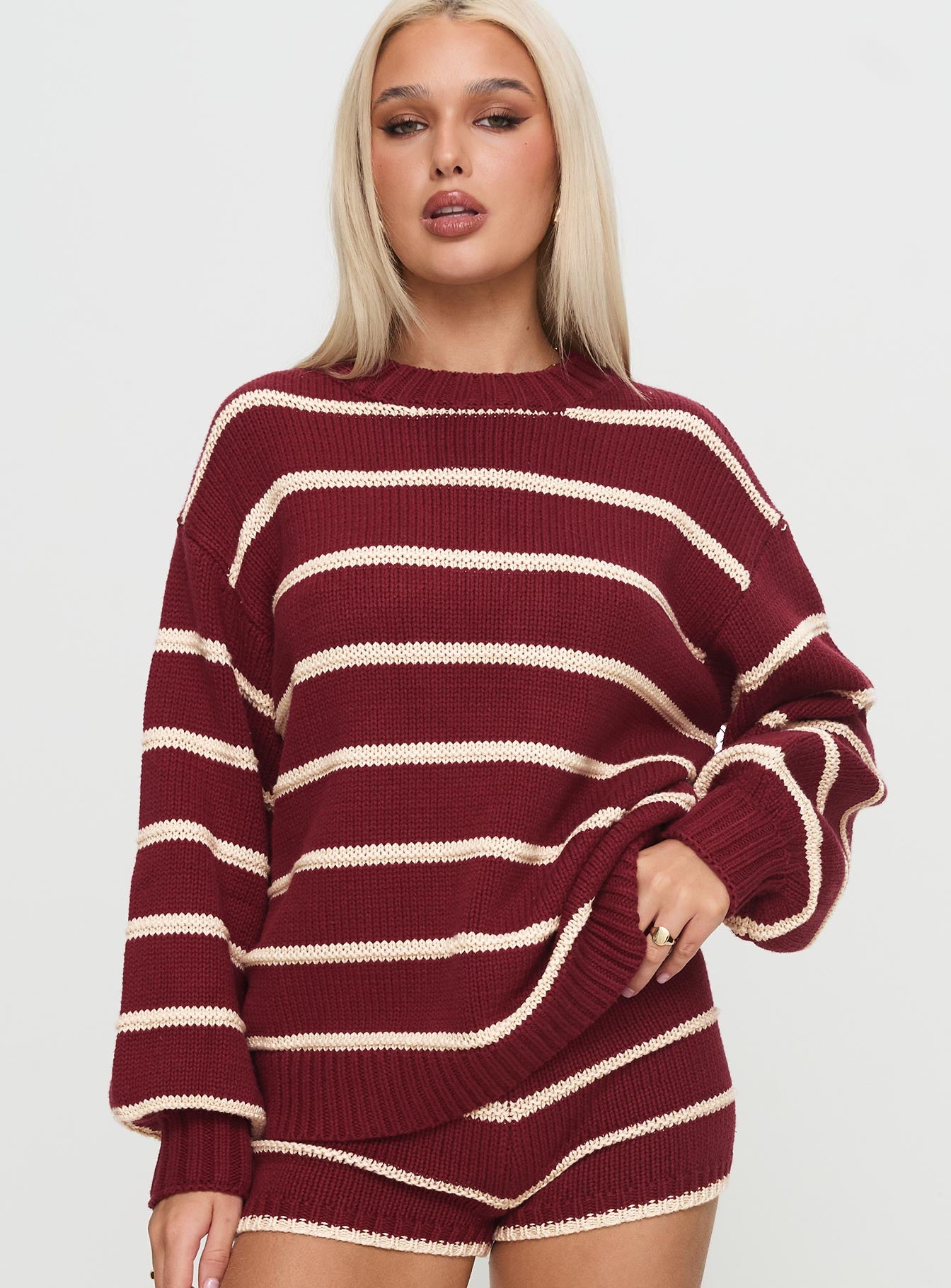 Read Your Mind Knit Sweater Maroon Stripe Outlet Sale Online