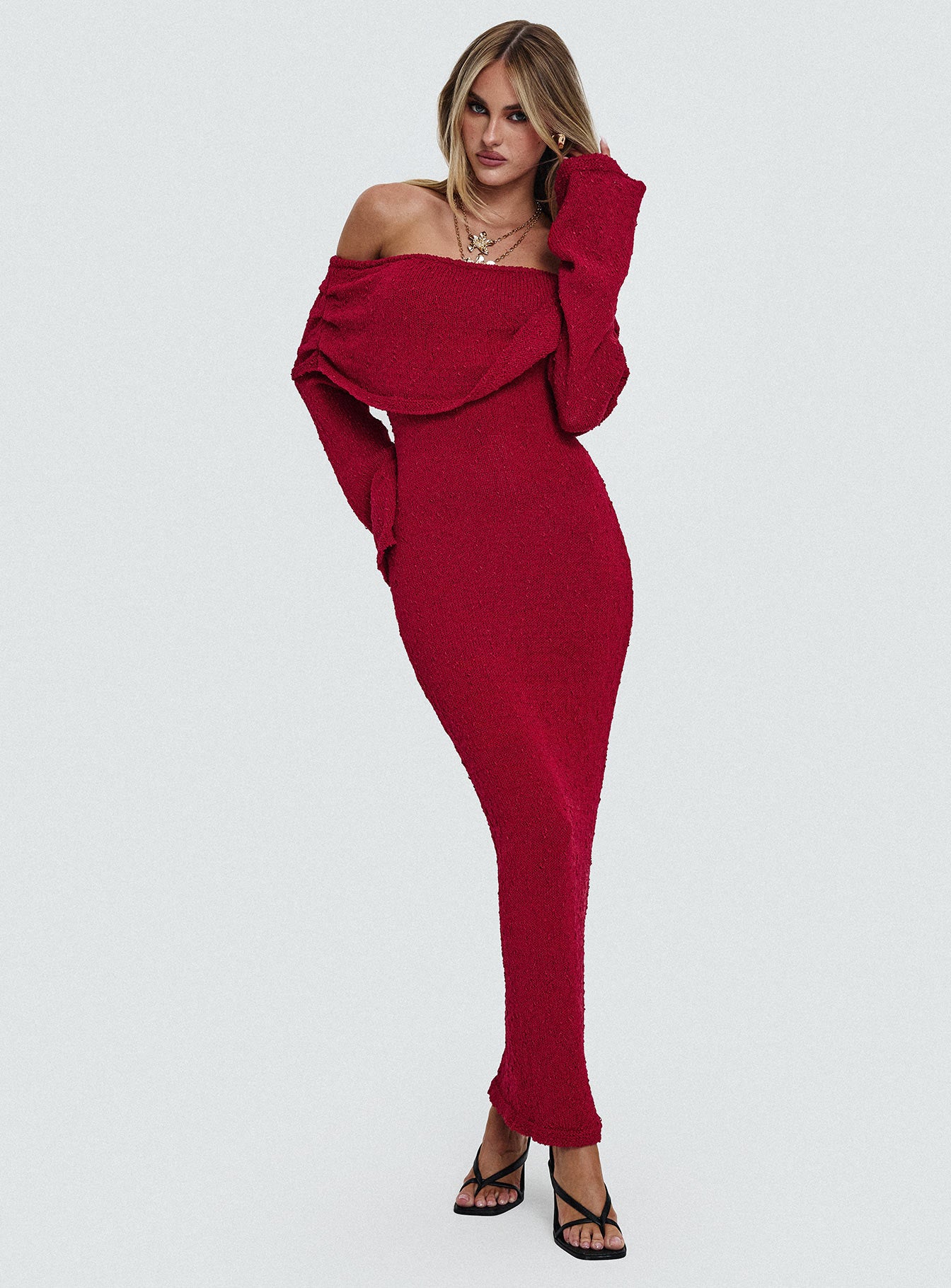 Aleyah Long Sleeve Maxi Dress Burgundy Big Discount For Sale