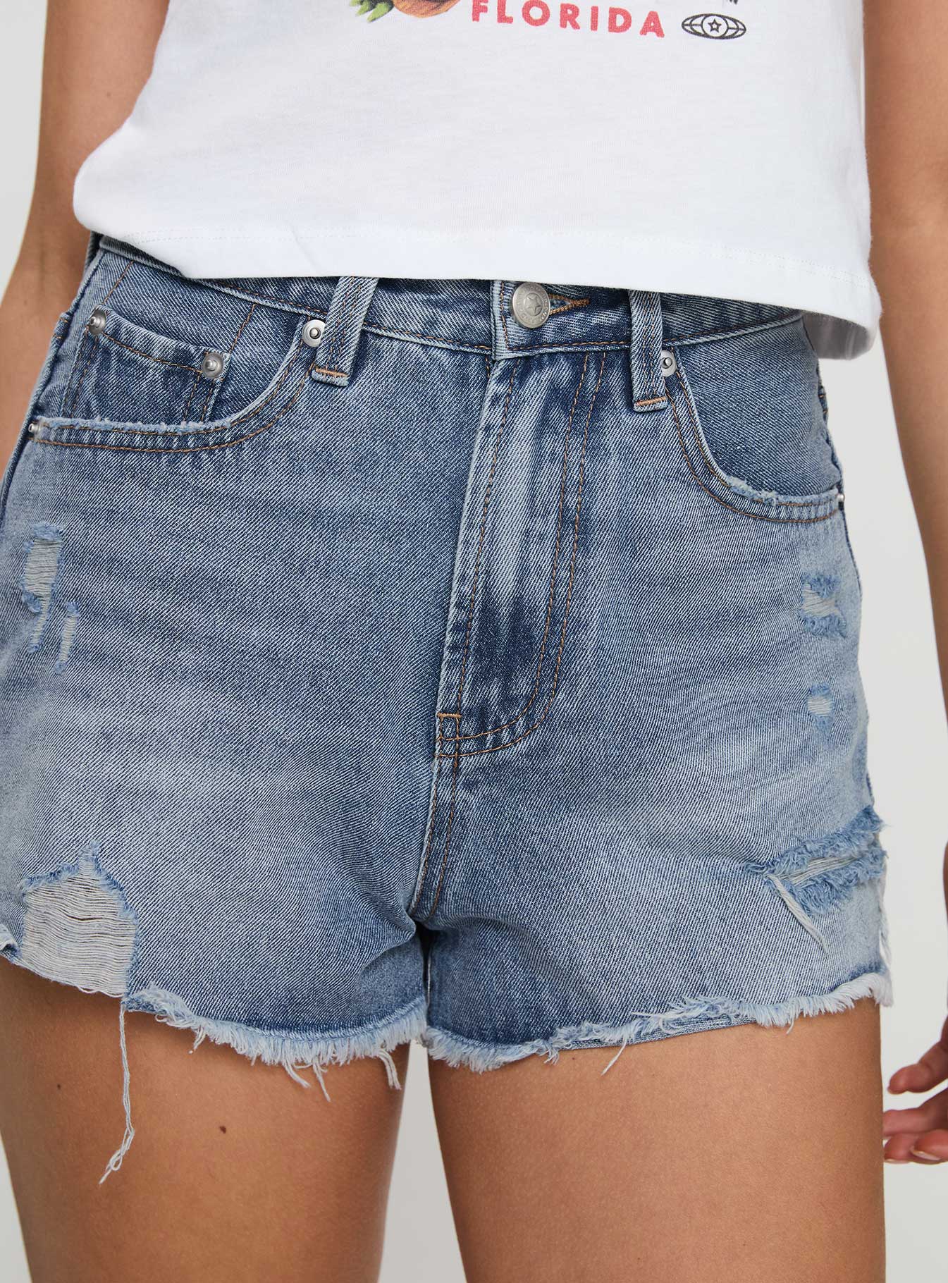 Gratzi Mid Rise Denim Shorts Blue Discount From China