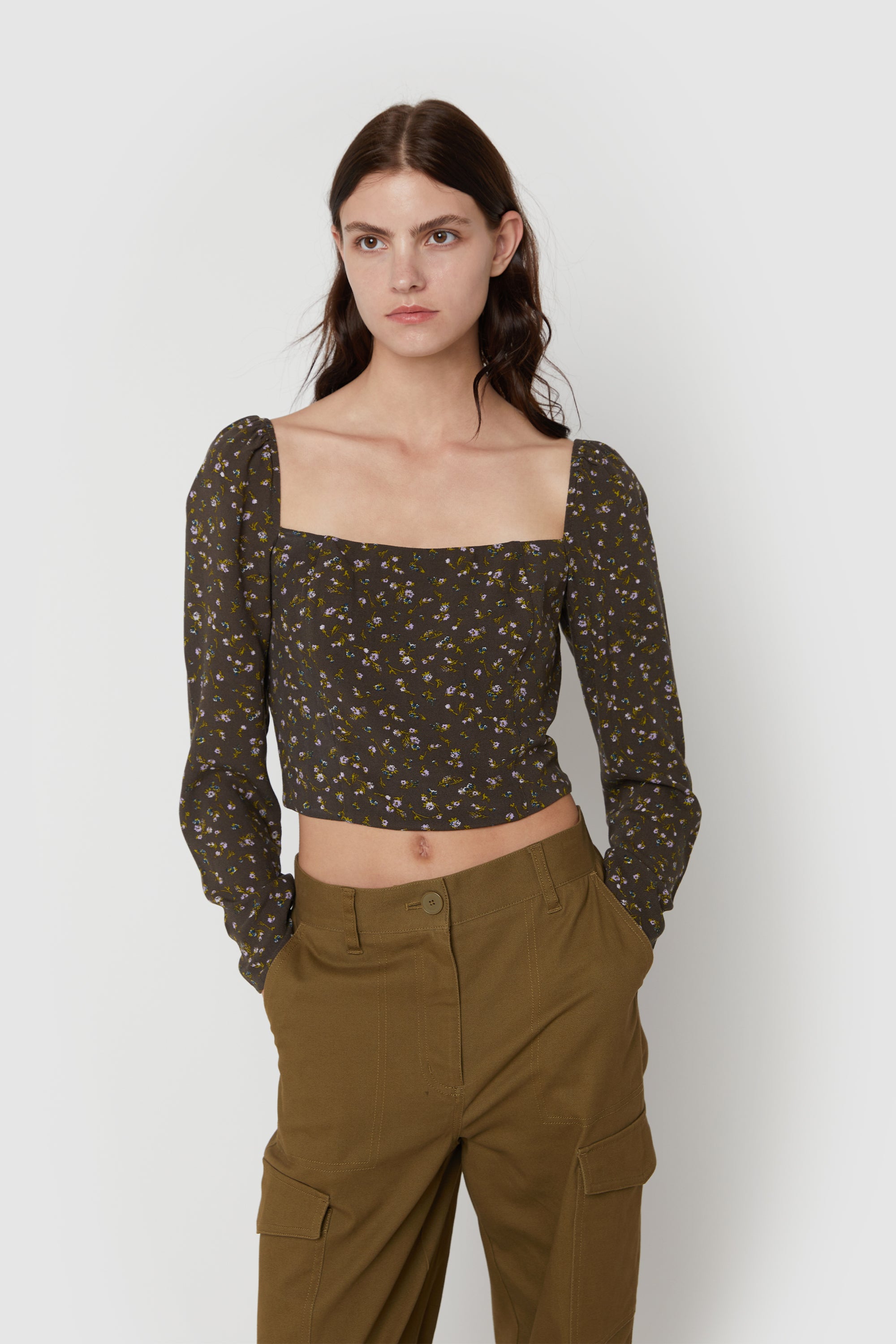 FLORAL SQUARE NECK BLOUSE Cheap Sale Popular