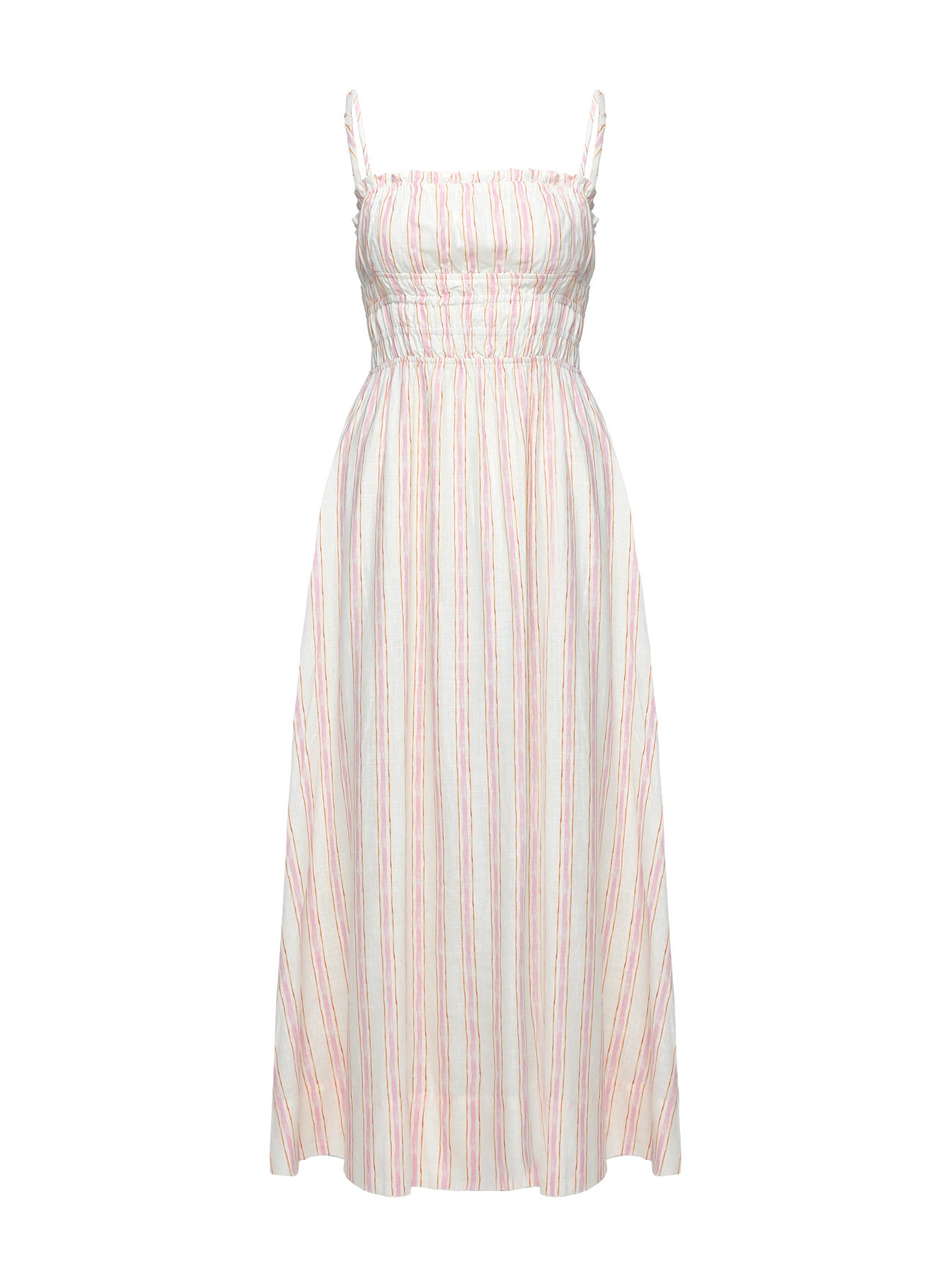 Persephone Shirring Linen Maxi Dress Pink Stripe Free Shipping Sale Online