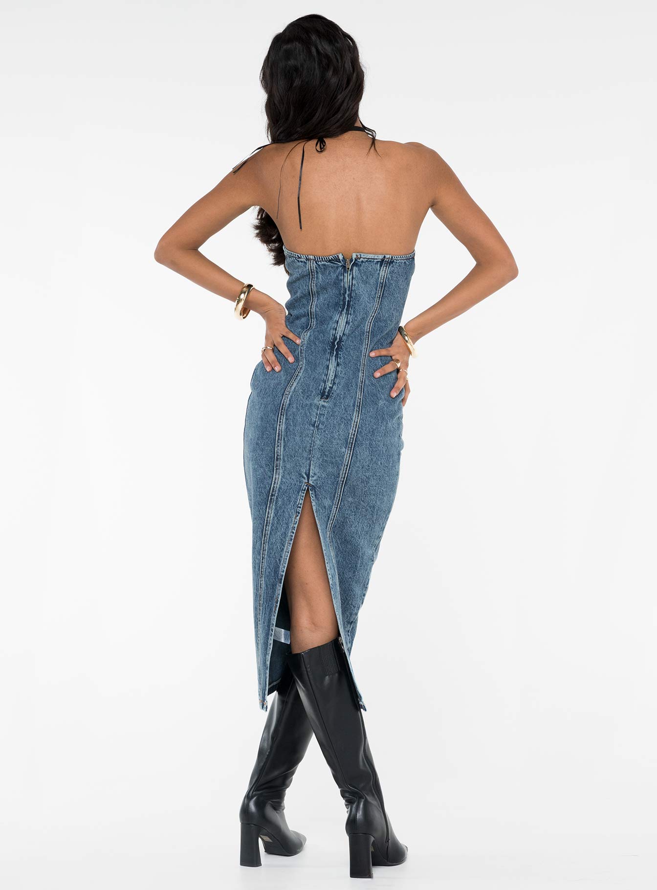 Smokeshow Strapless Midi Dress Blue Denim Outlet Locations Sale Online