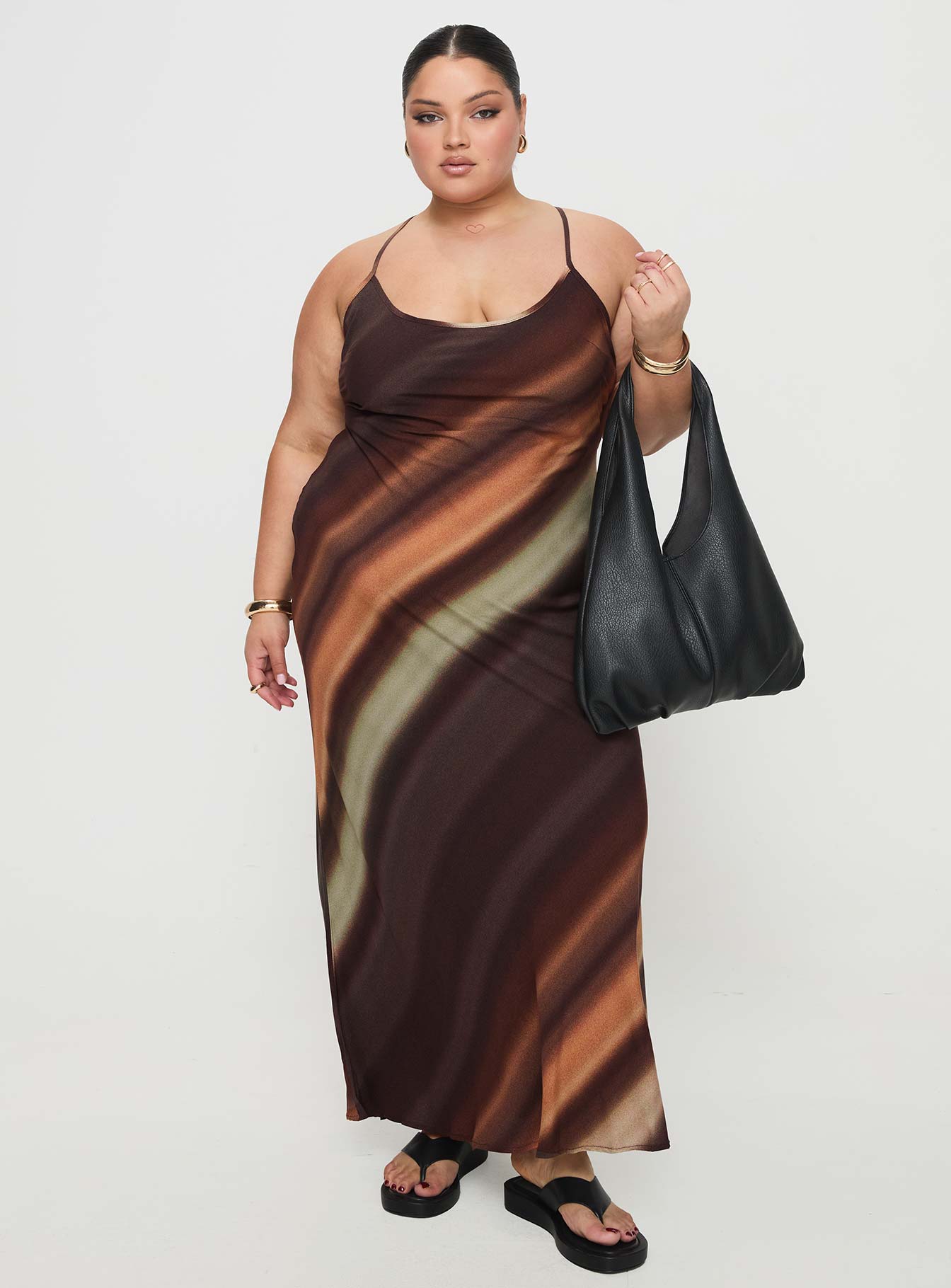 Otillie Maxi Dress Brown Multi Curve Store Sale