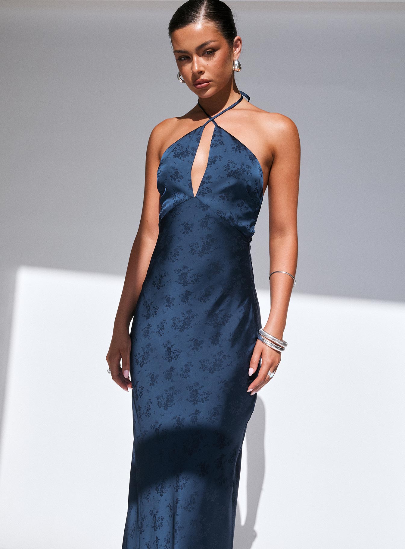 Limosina Halter Maxi Dress Navy Free Shipping 2025