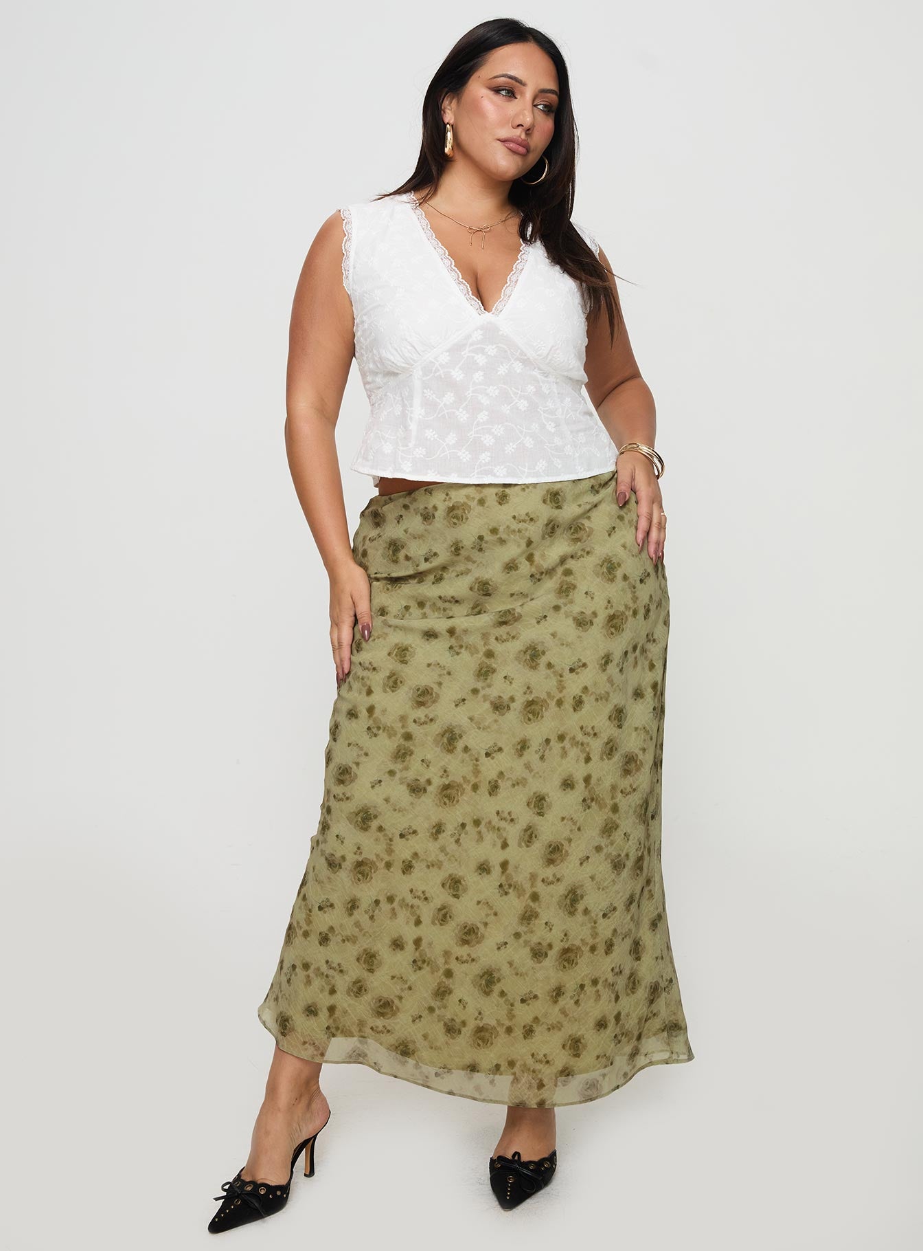 Piazia Maxi Skirt Green Curve Official For Sale