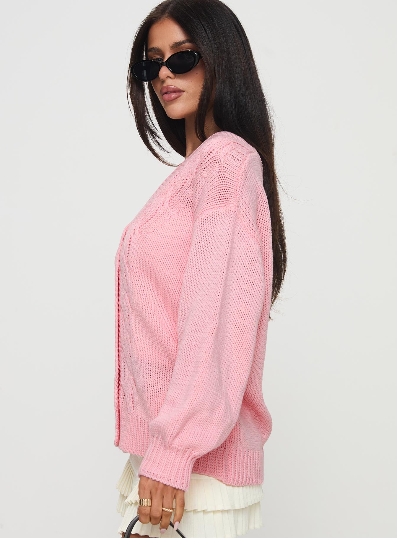 Sezza Cable Knit Cardigan Baby Pink Free Shipping Exclusive