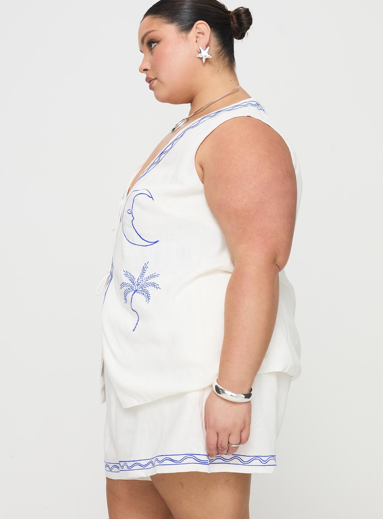 Sun And Palm Trees Vest Set White / Blue Curve Looking For For Sale