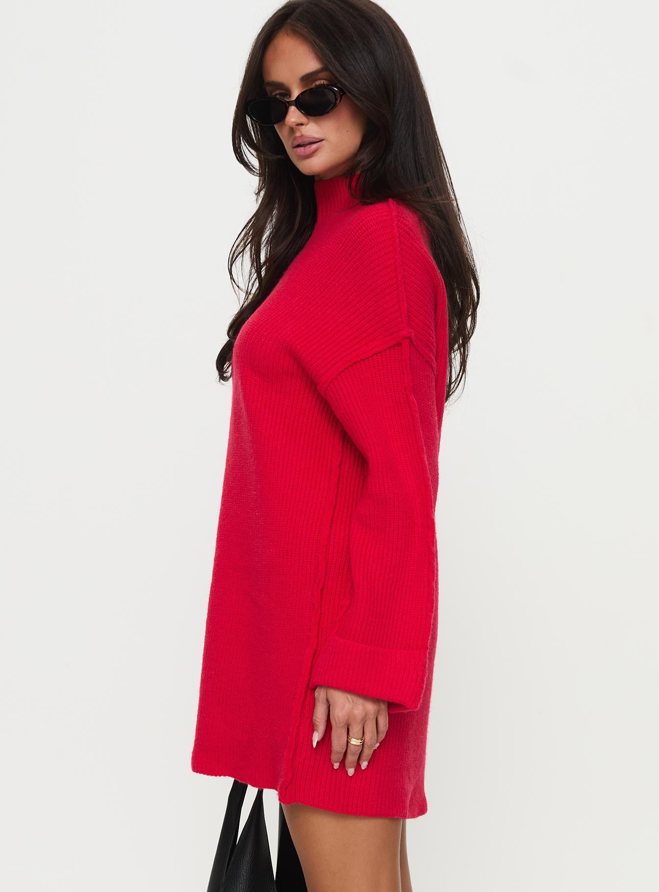 Weslie Long Sleeve Knit Mini Dress Red Shipping Outlet Store Online