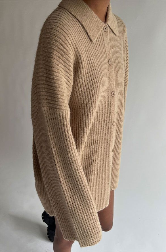 COLLARED RIB-KNIT CARDIGAN Outlet Good Selling