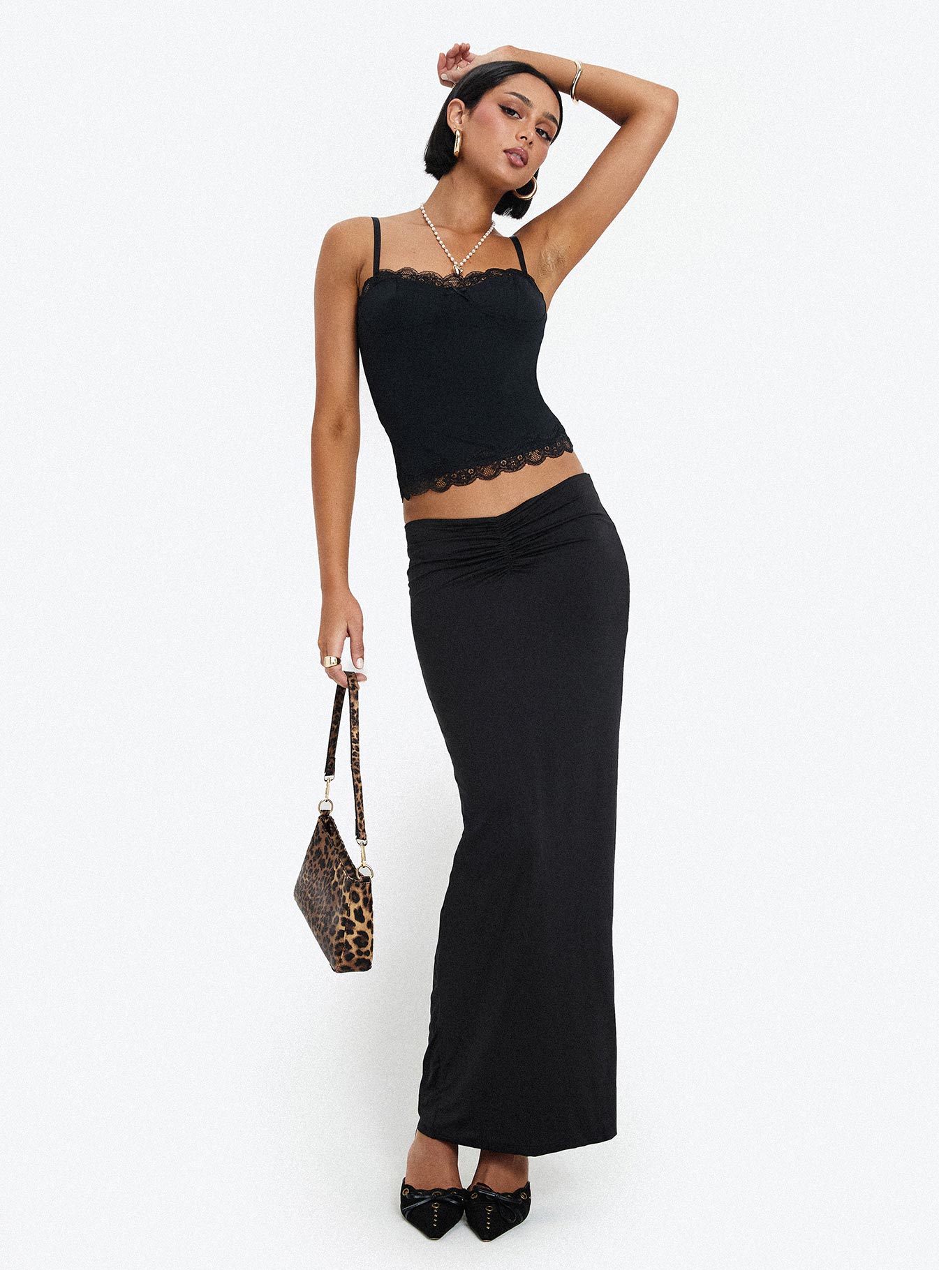 Kalyn Ruched Front Maxi Skirt Black Sale Exclusive