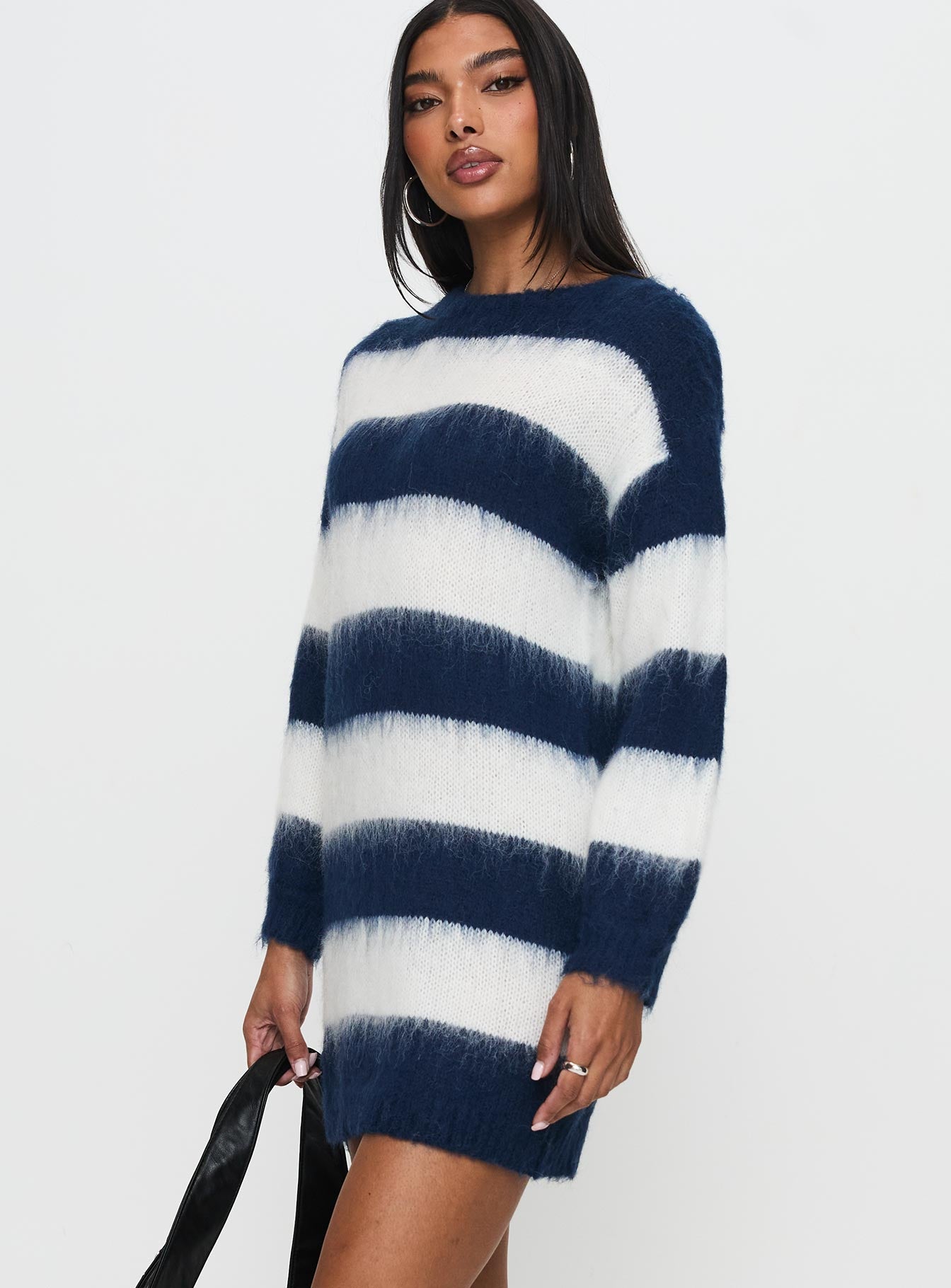 Iryna Long Sleeve Knit Mini Dress Navy / White Stripe Cheap Best Sale