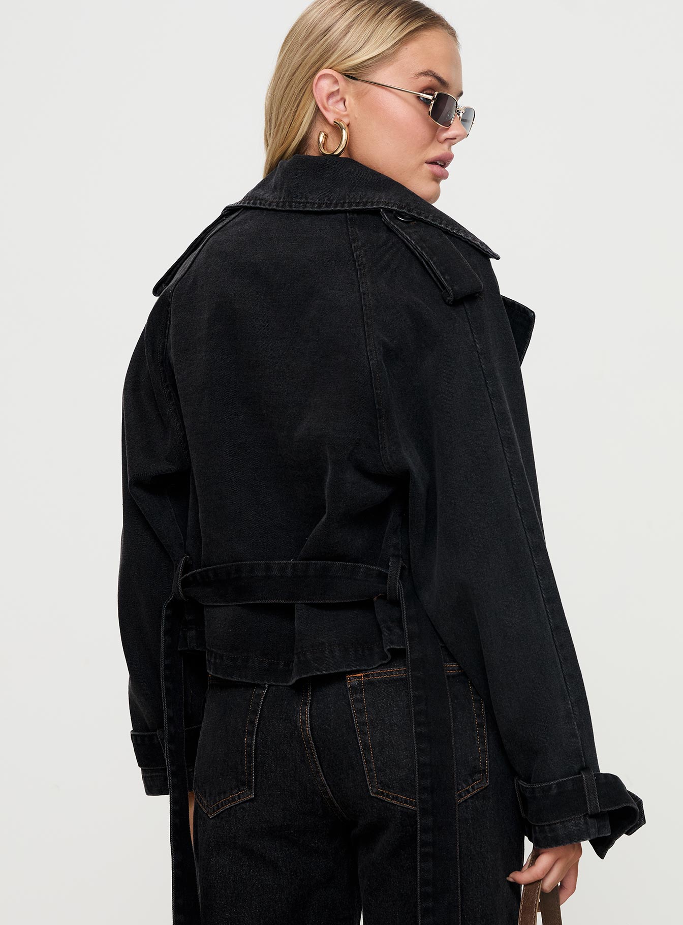 Too Soon Cropped Trench Washed Black Outlet Cheap Online