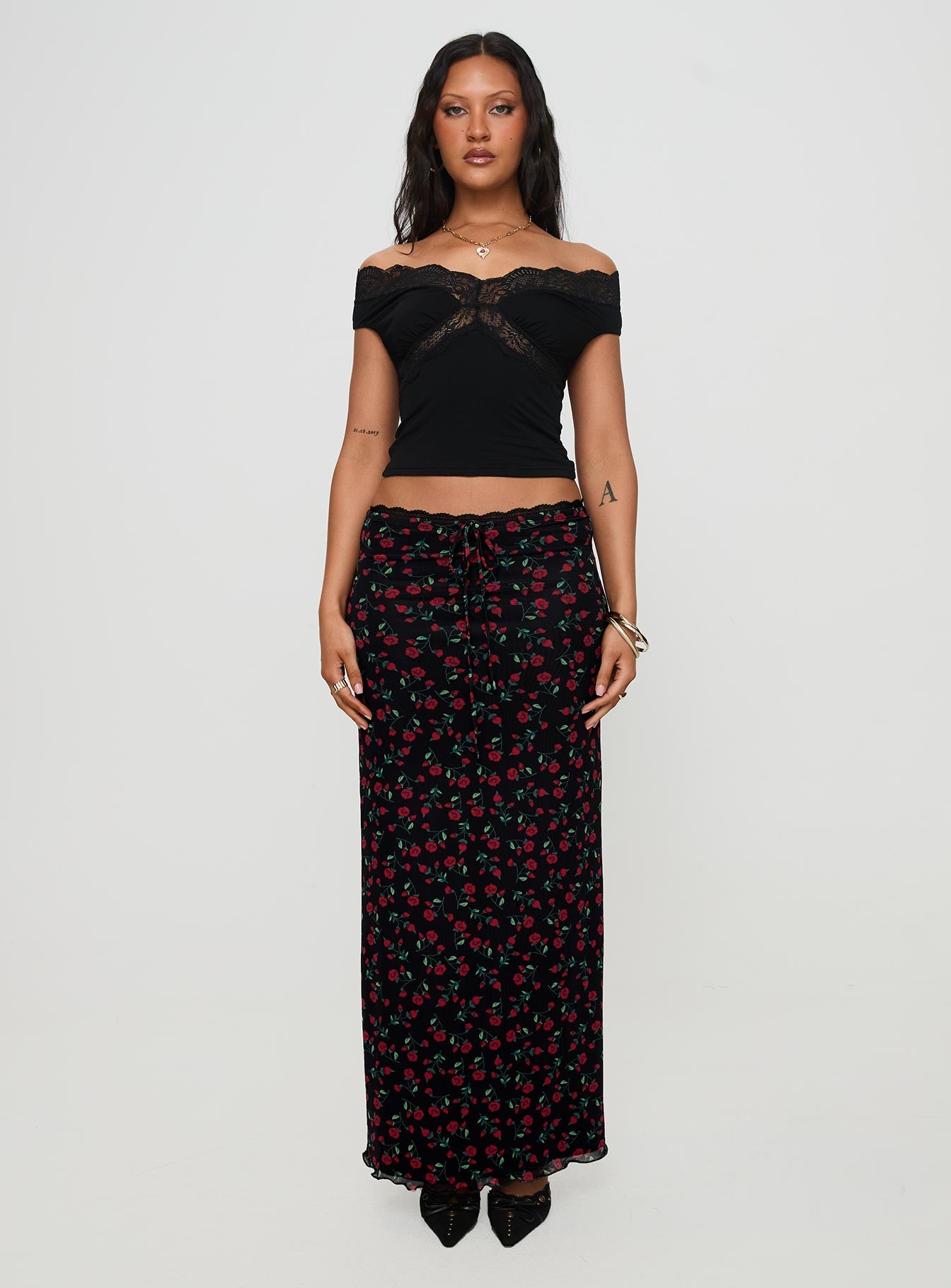 Donabella Mesh Maxi Skirt Black / Red Best Pices Cheap Pice