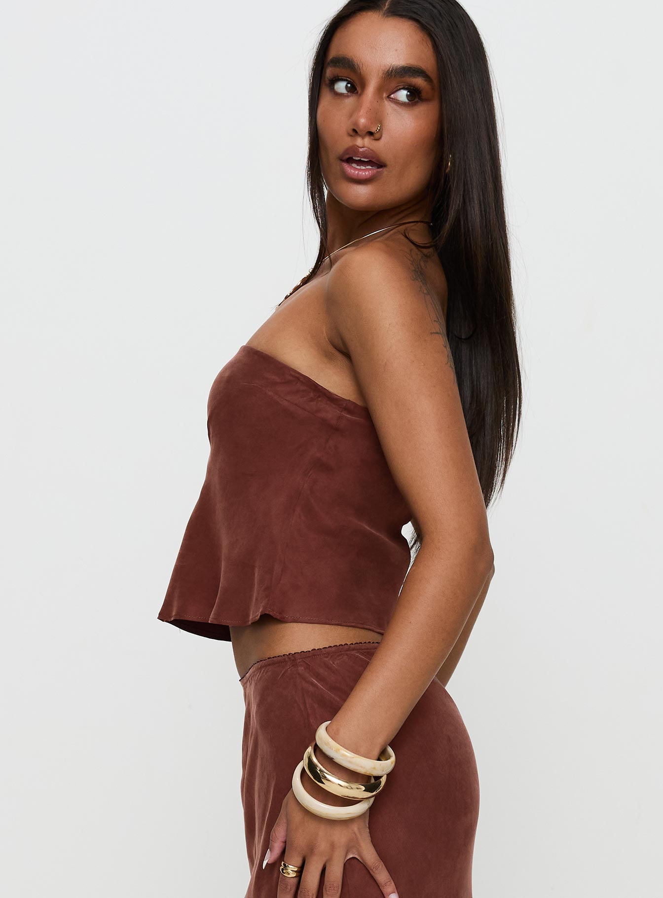 Lucelia Strapless Top Brown Get Authentic