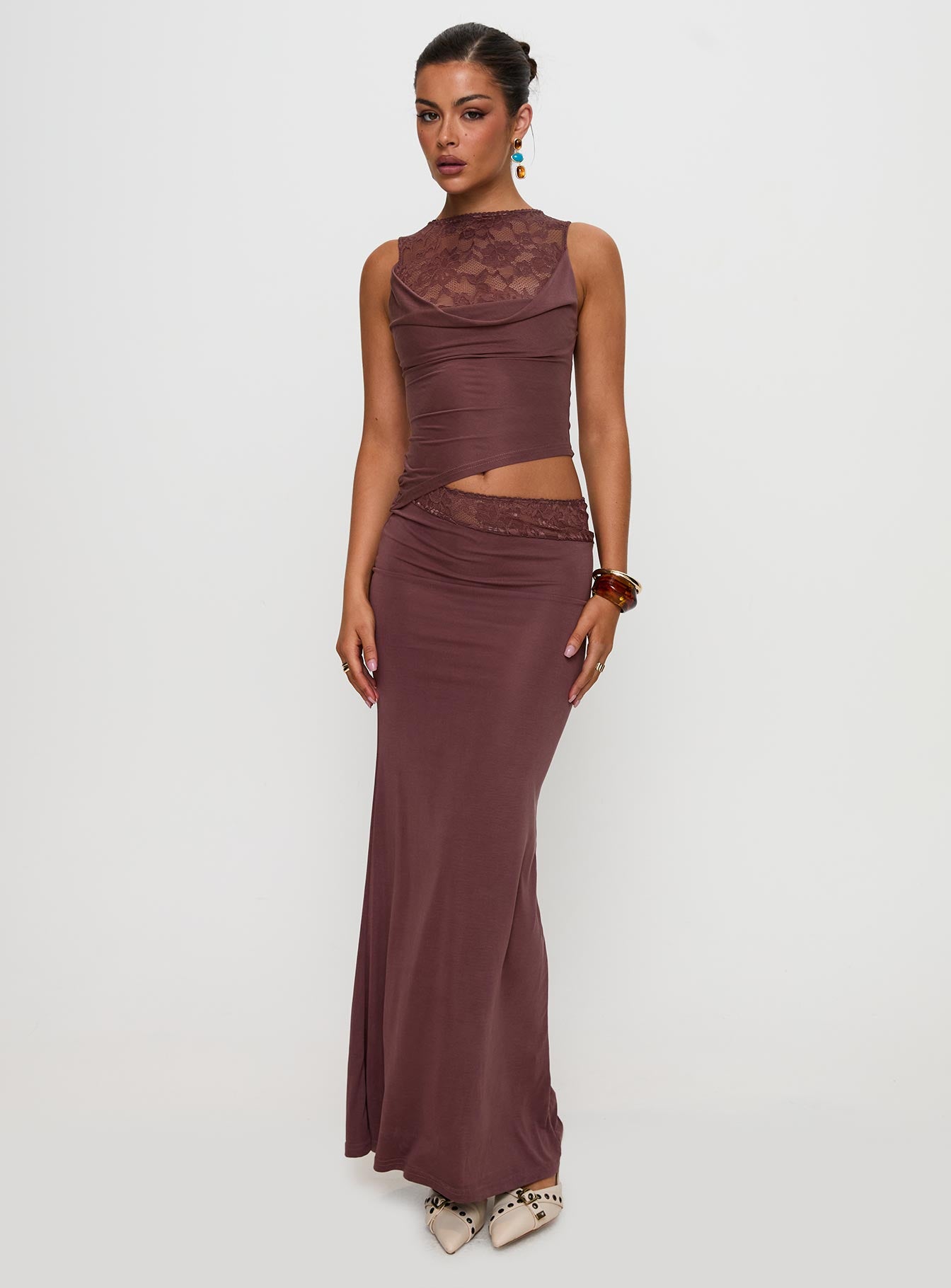 Vesperine Lace Maxi Dress Cocoa Brown Buy Authentic Online