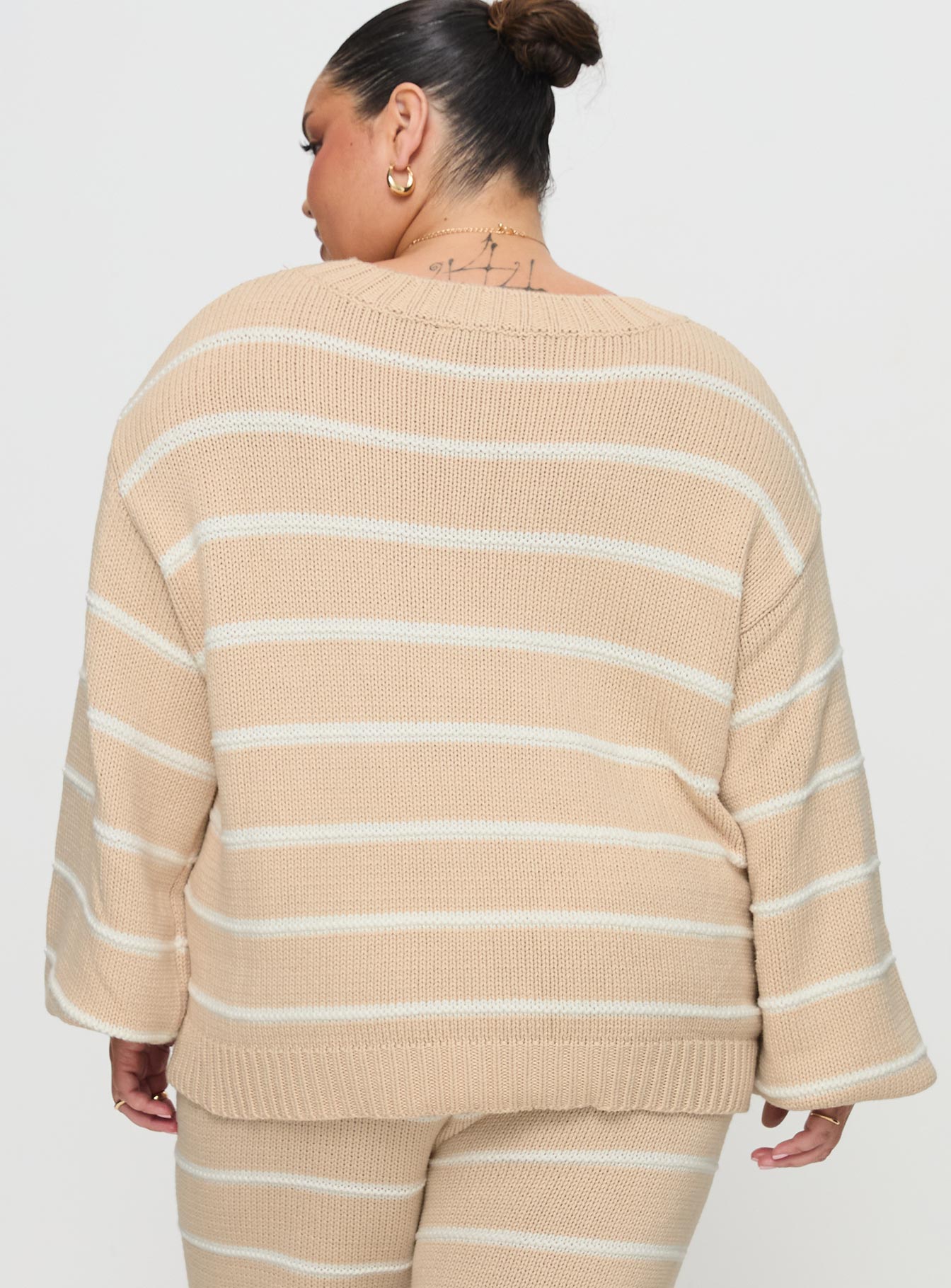 Read Your Mind Knit Sweater Cream Stripe Extremely For Sale