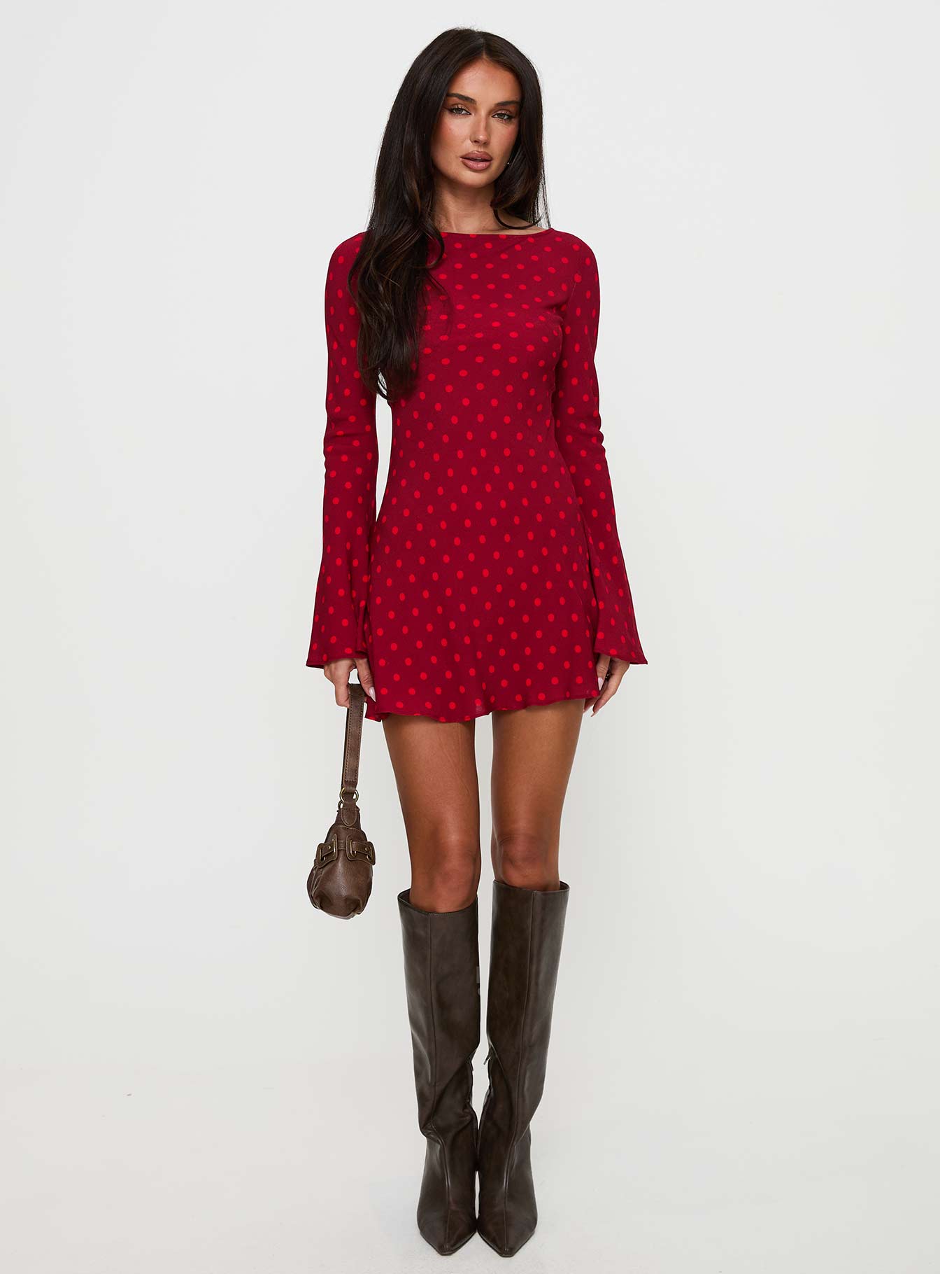 Good Graces Long Sleeve Mini Dress Red Dot Tumblr Cheap Online