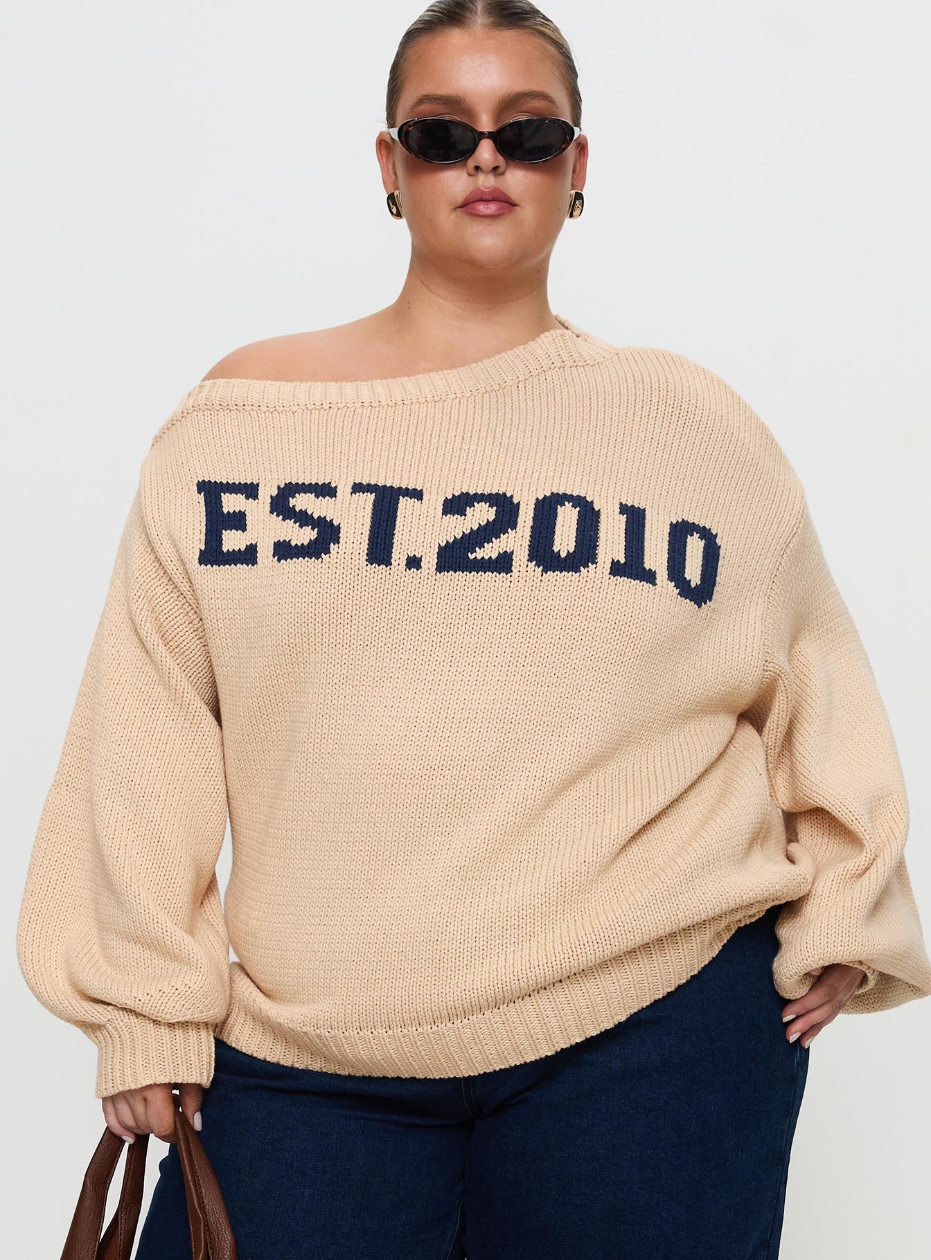 Jadynn Off Shoulder Knit Sweater Cream Curve Wiki Cheap Online