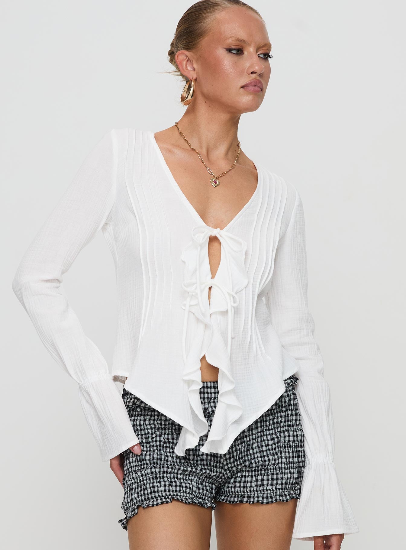 Bonheur Ruffle Long Sleeve Top White Buy Cheap With Mastercard