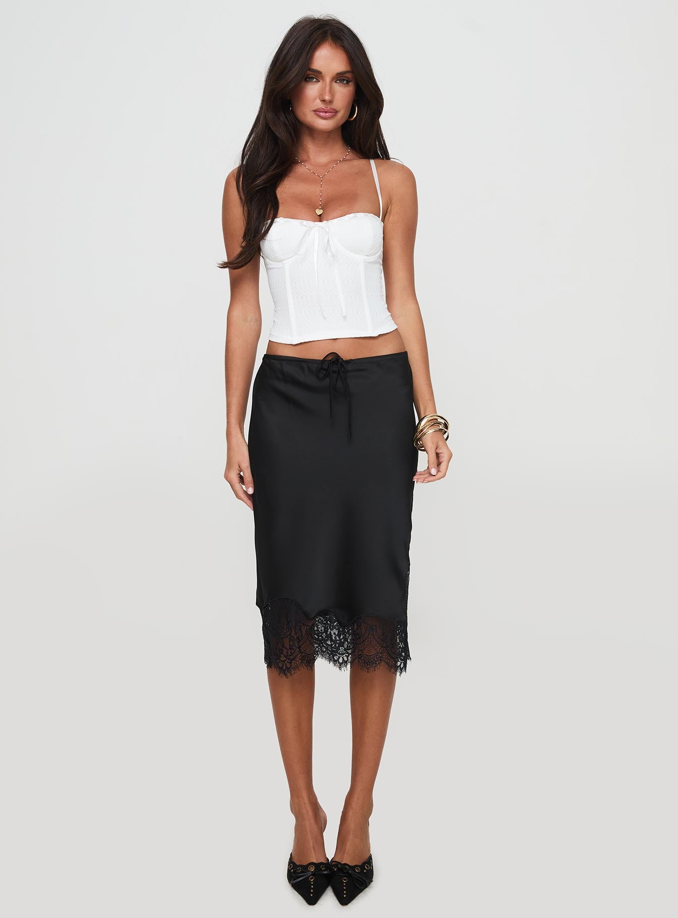 Gervais Satin Midi Skirt Black Cheap Sale The Cheapest