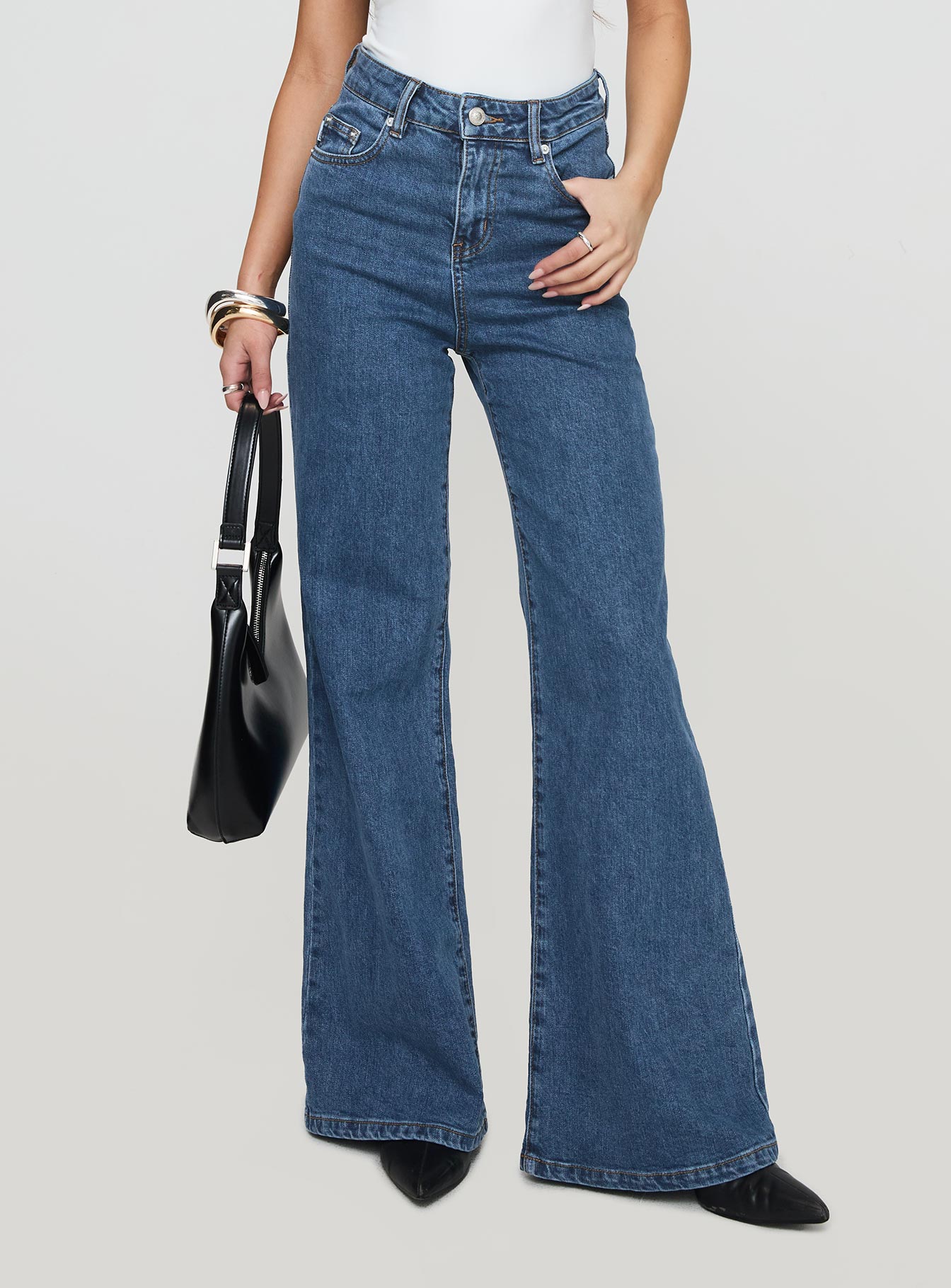 Lucille High Rise Flare Leg Jeans Mid Wash Amazing Pice