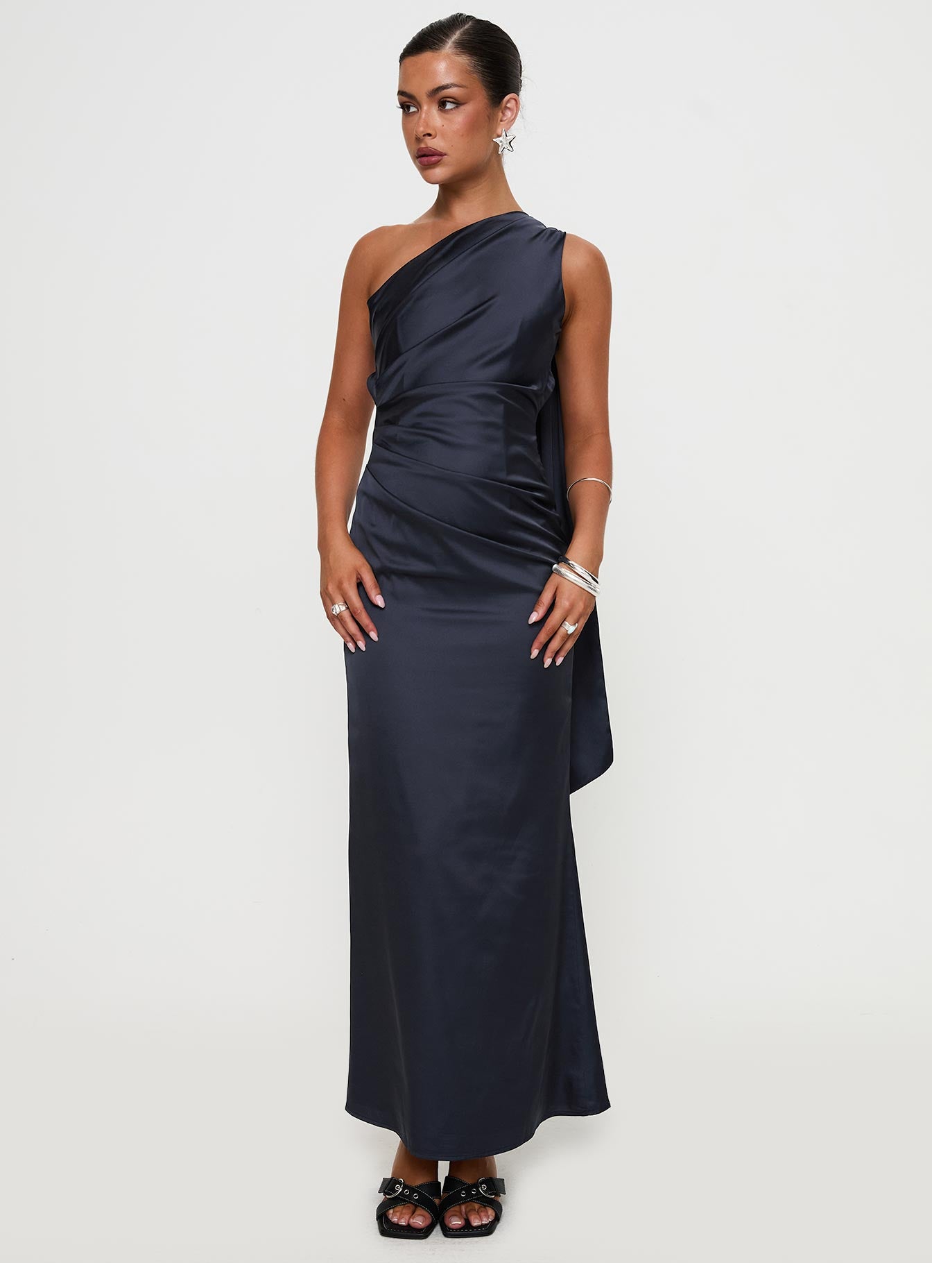 Dulcia One Shoulder Maxi Dress Blue Outlet New